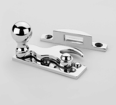Claw Sash Fastener - 76mm Width - Lockable - c/w Receiver Plate - Antique Brass Unl