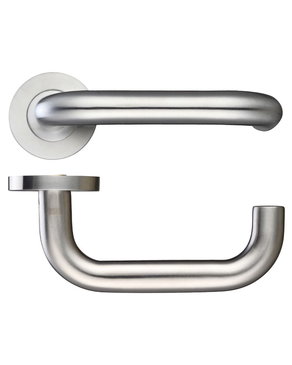 19mm Safety Lever Handles on Sprung Rose - Satin Stainless Steel