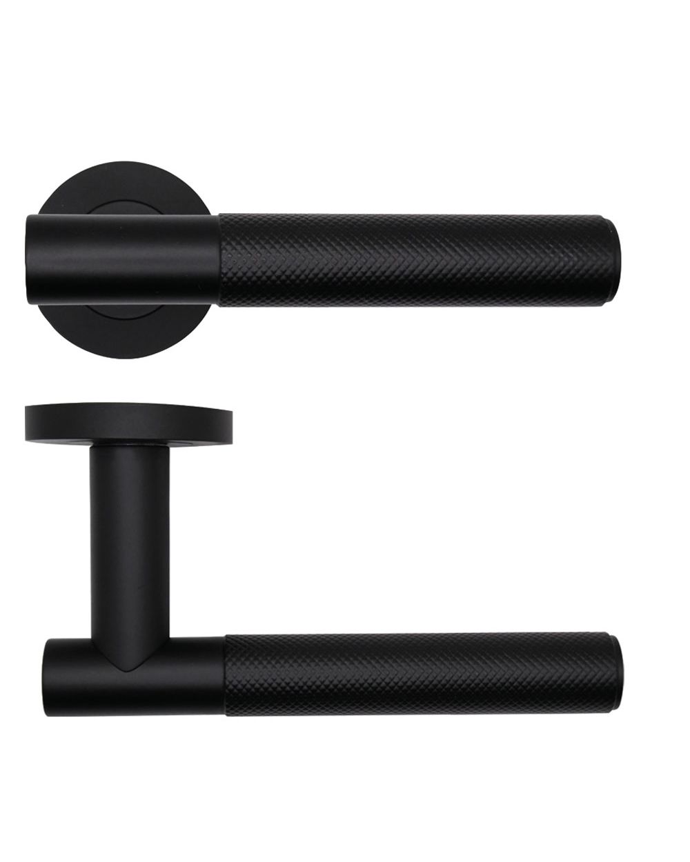 Knurled T - Bar Lever on 50mm Round Rose - Black