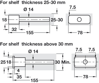 Concealed Shelf Support, for 25-40 mm Shelf Thickness, Triade