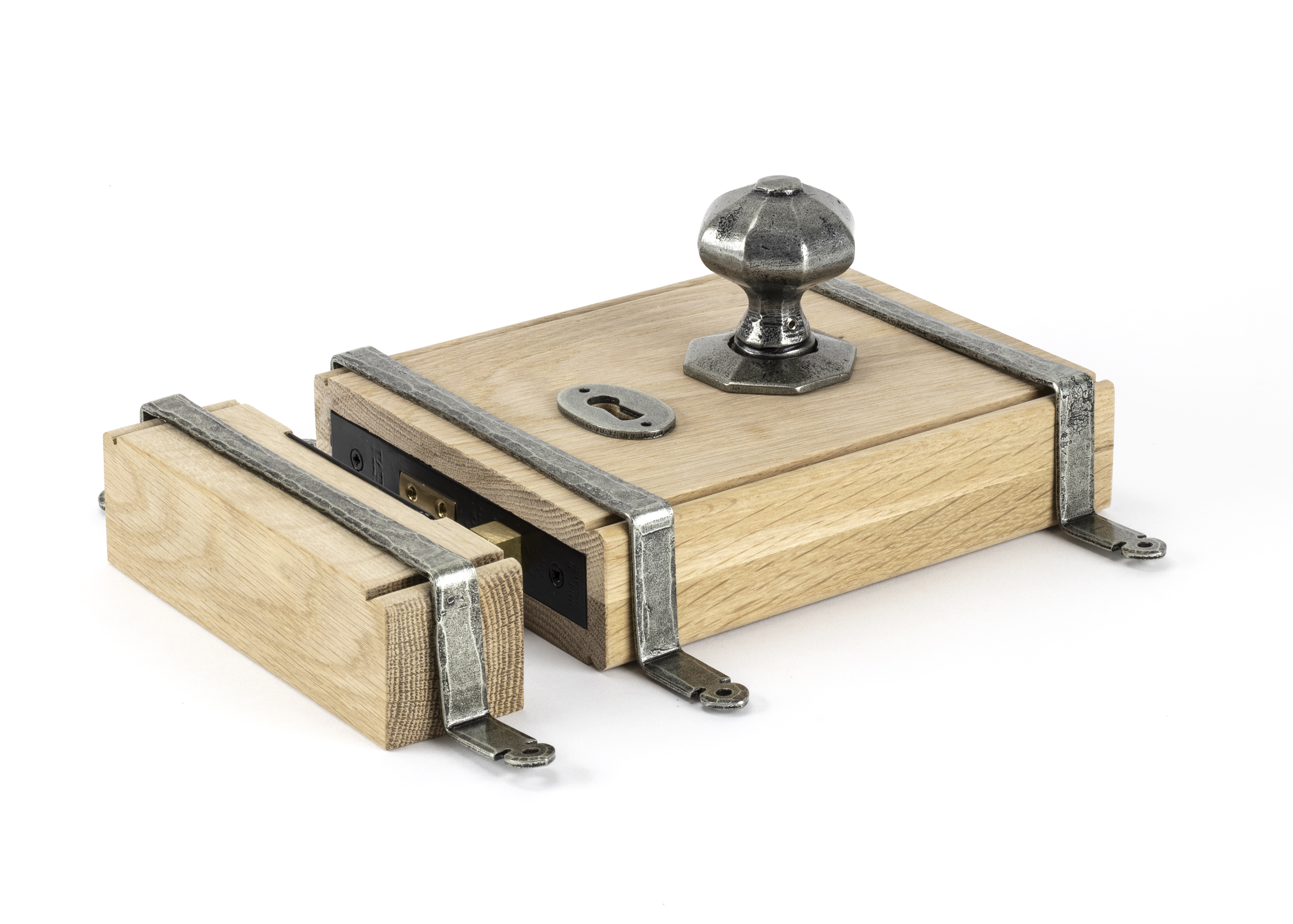 Oak Box Lock & Octagonal Knob Set