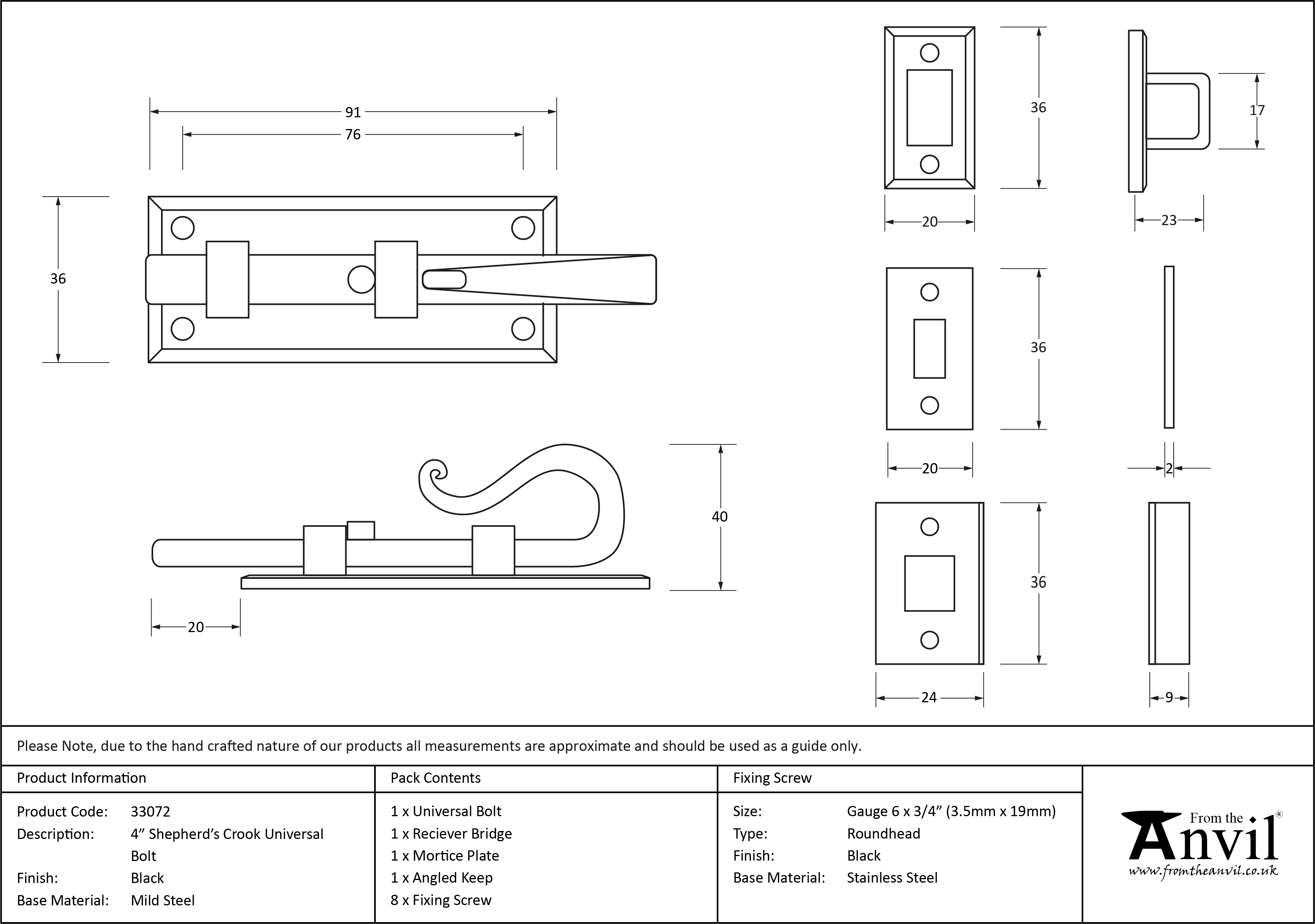 Shepherd's Crook Universal Bolt - 4"