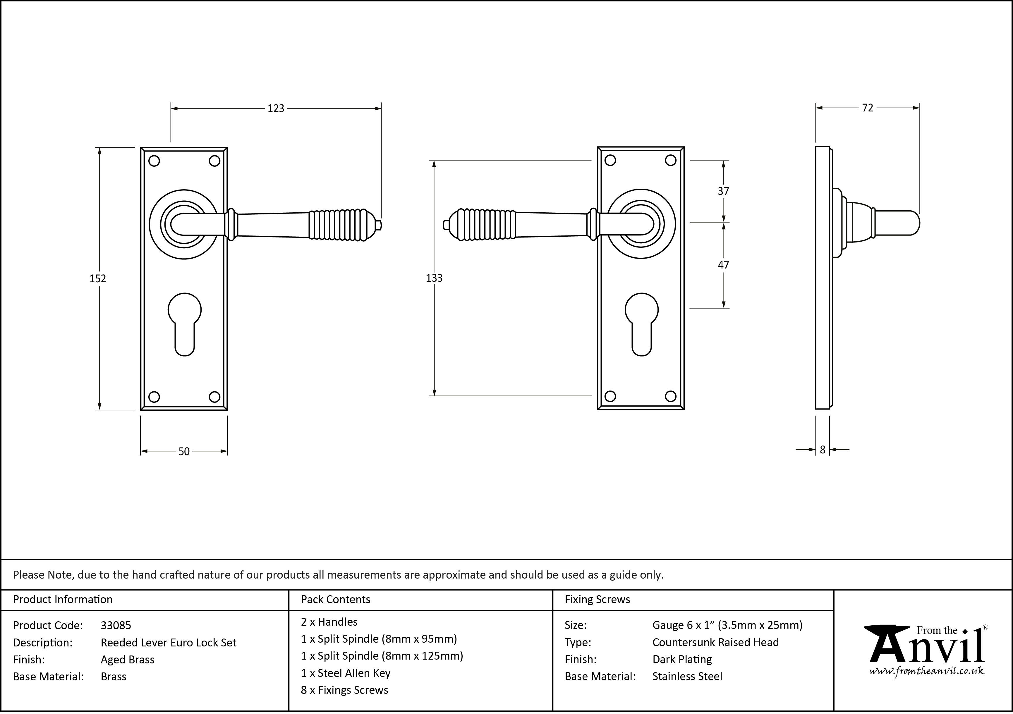 Reeded Lever Euro Lock Set