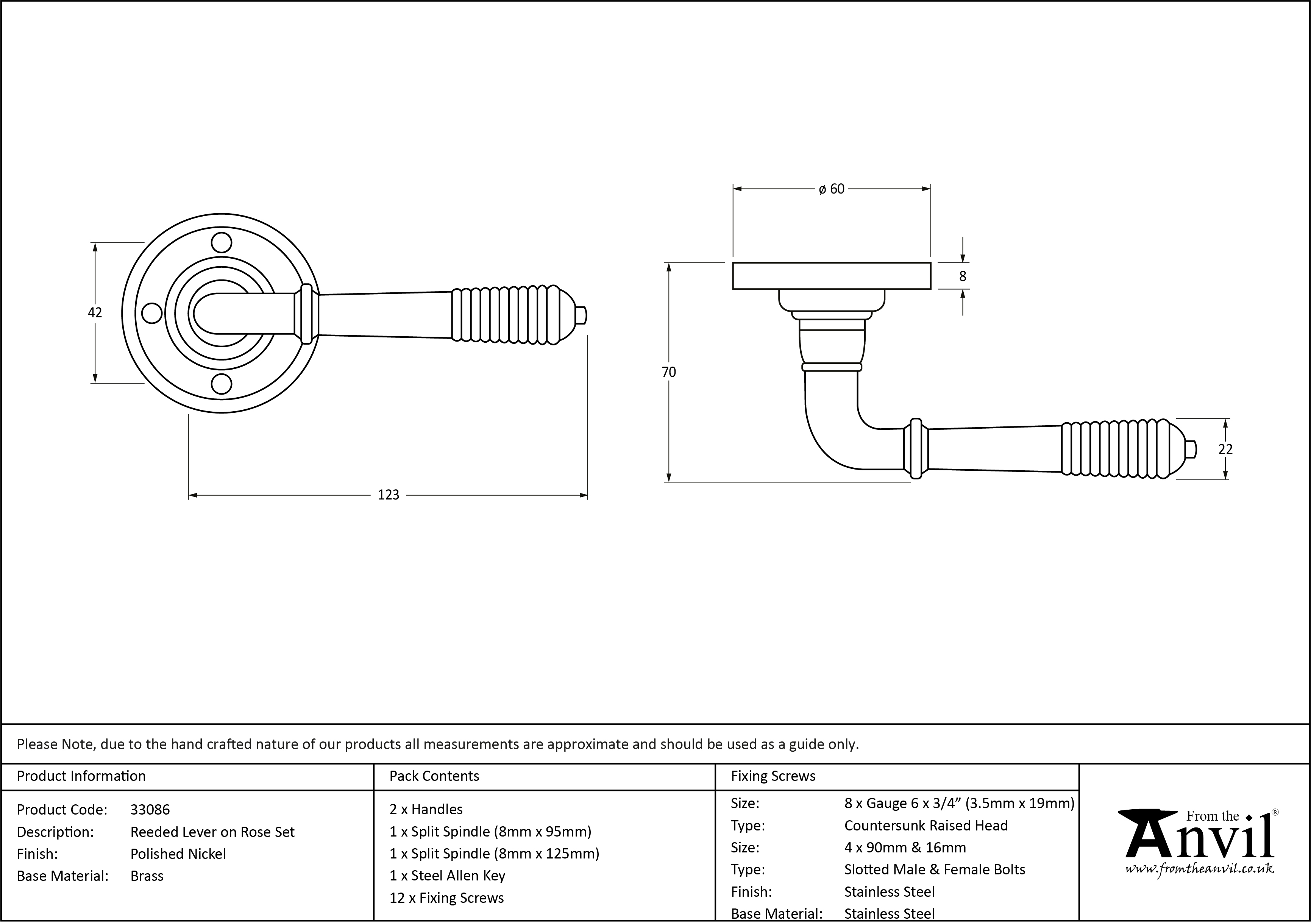 Reeded Lever on Rose Set