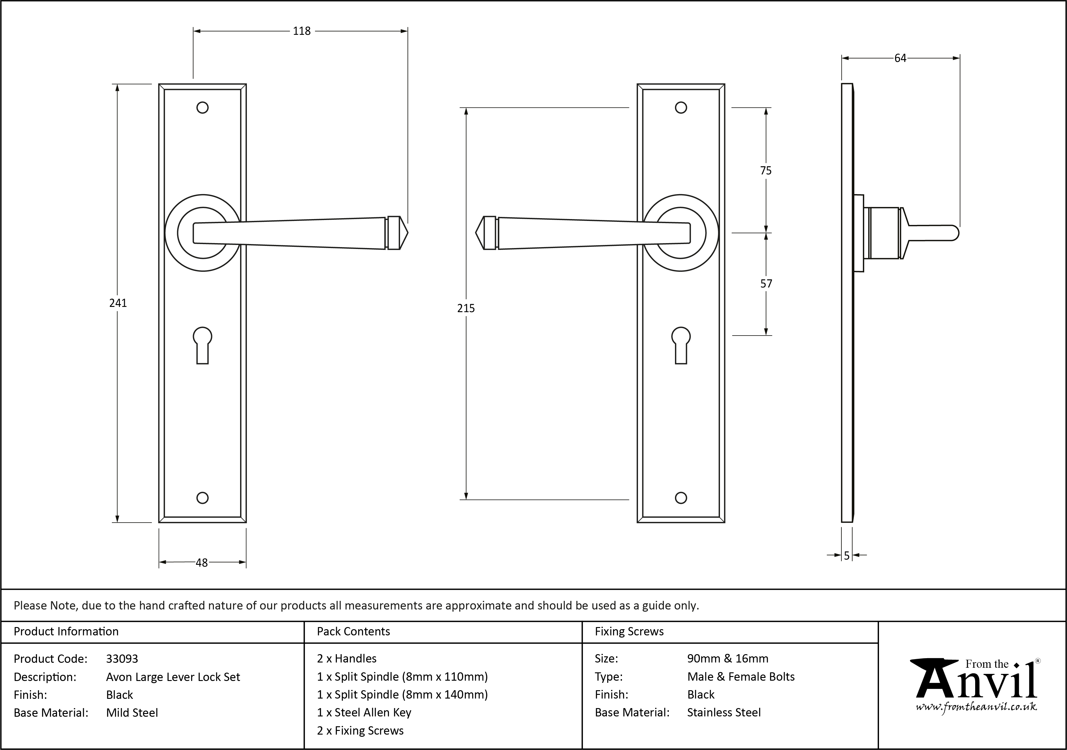Large Avon Lever Lock Set