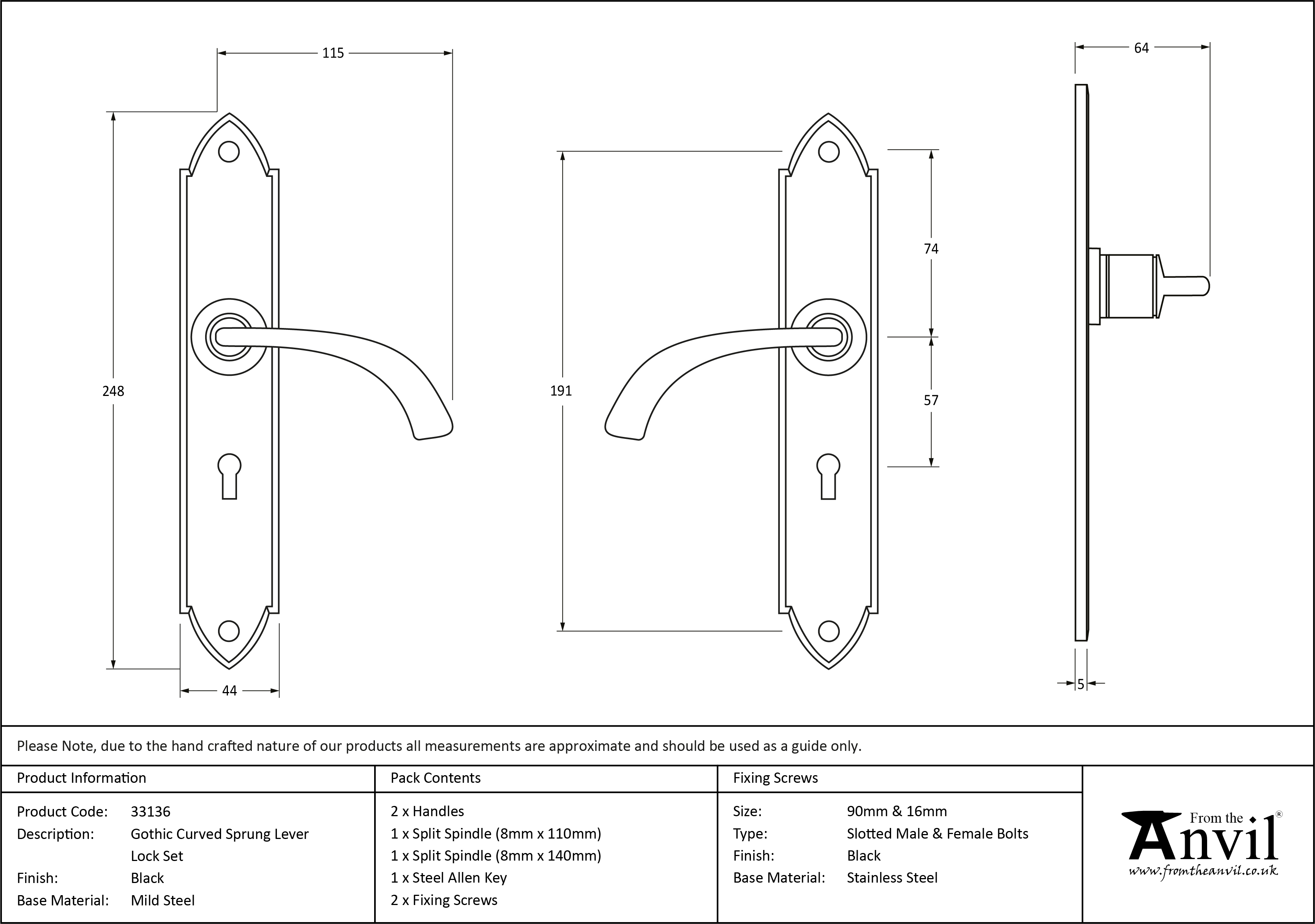 Gothic Curved Sprung Lever Lock Set