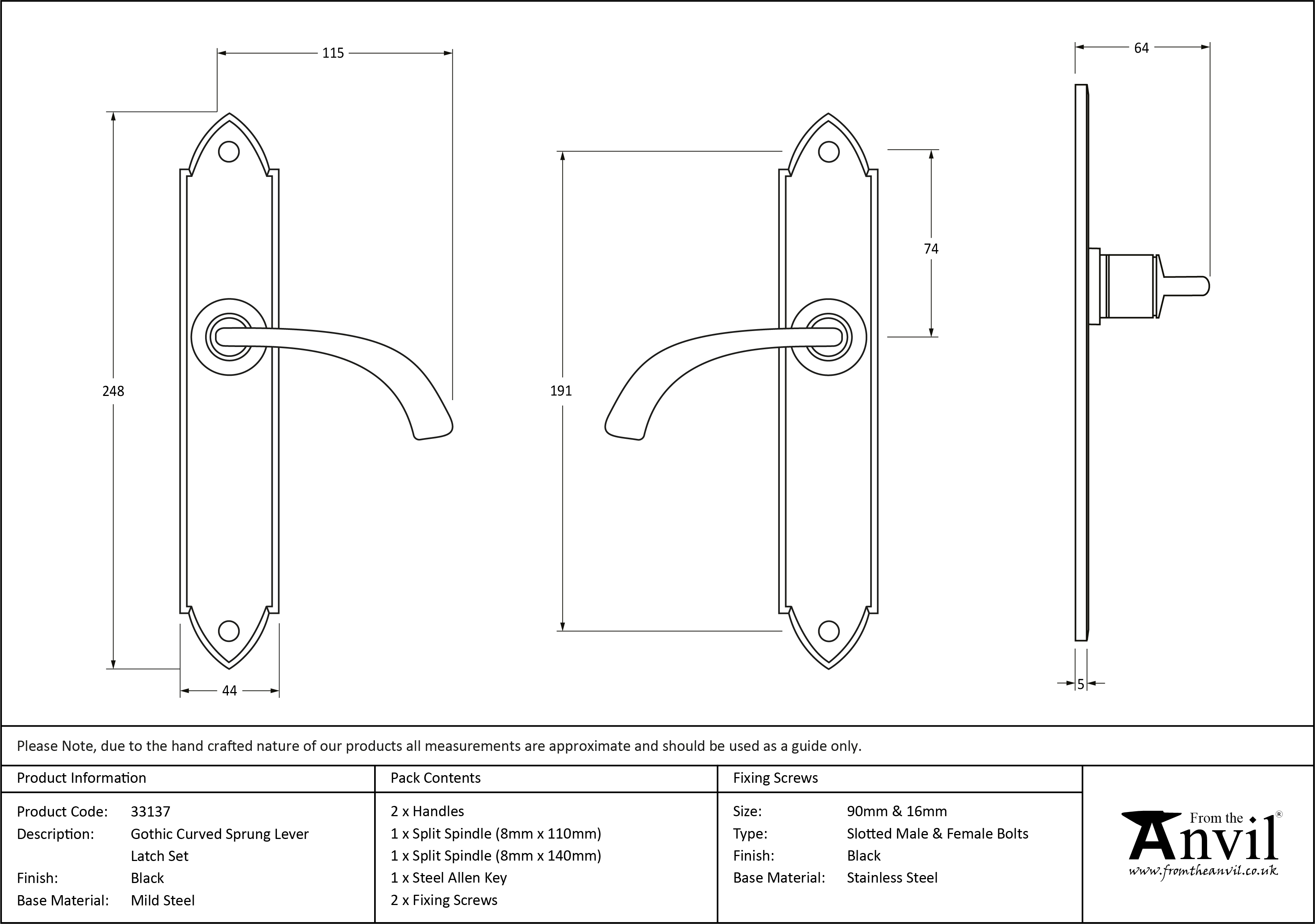 Gothic Curved Sprung Lever Latch Set