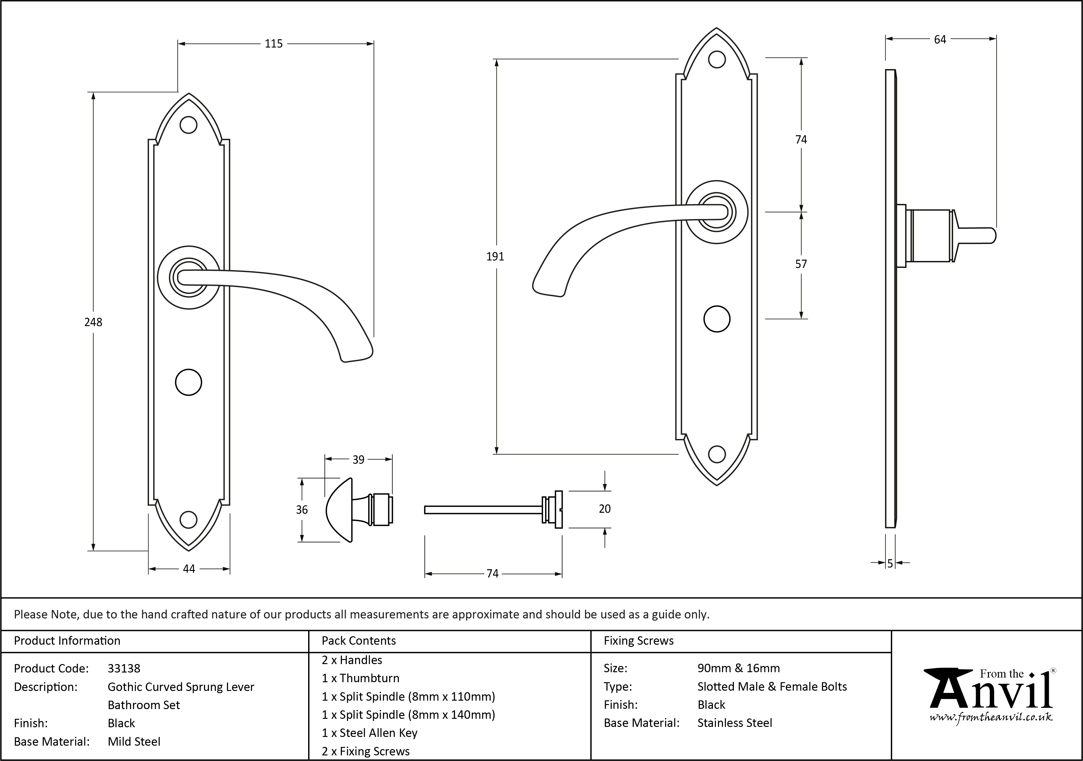 Gothic Curved Sprung Lever Bathroom Set
