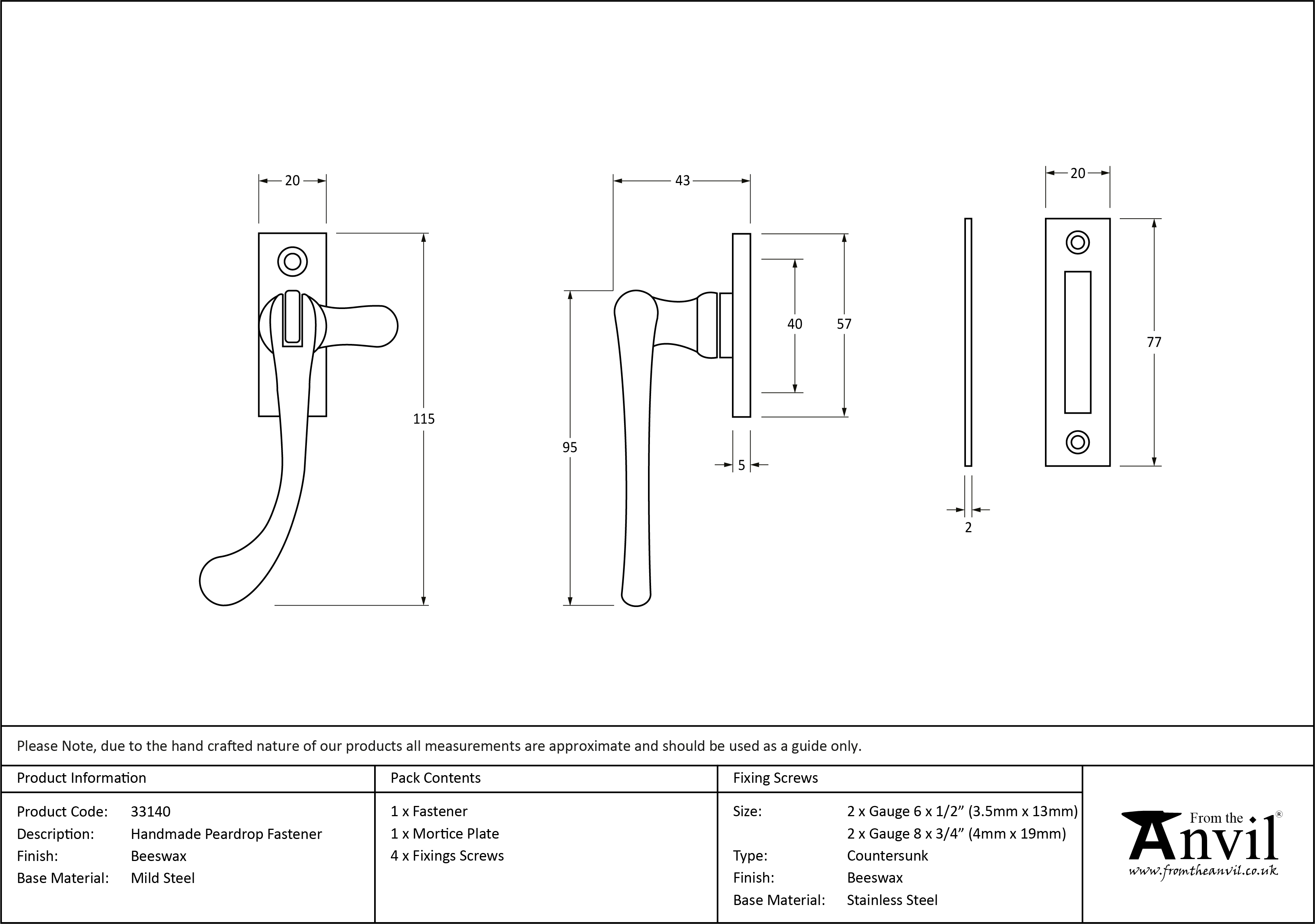 Handmade Peardrop Fastener