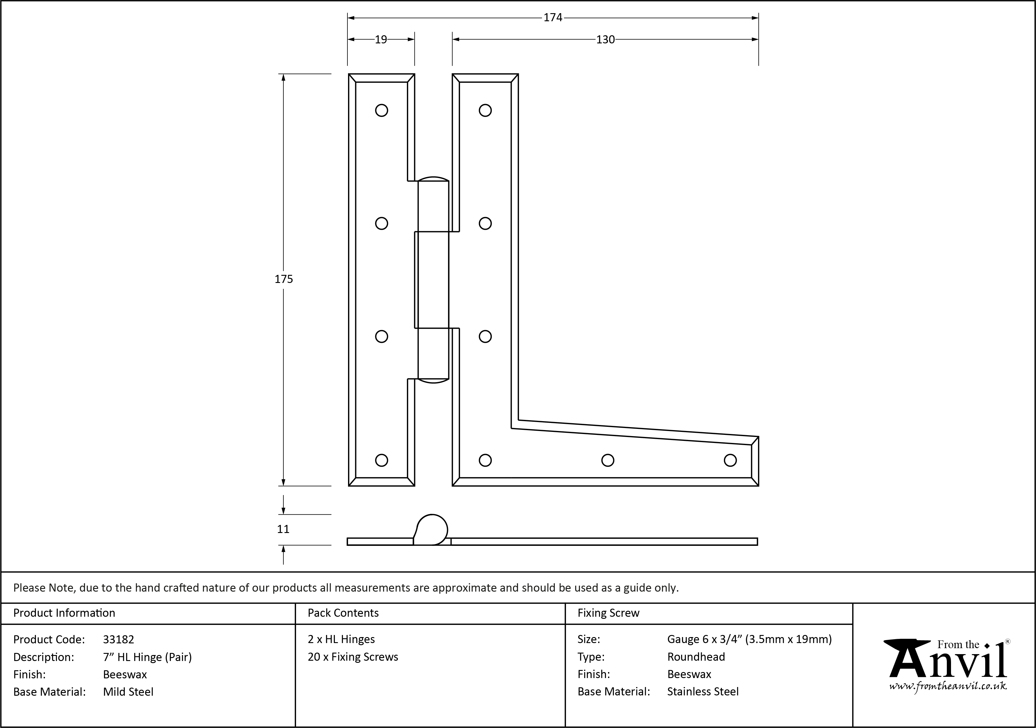 HL Hinge - 7"- Pair