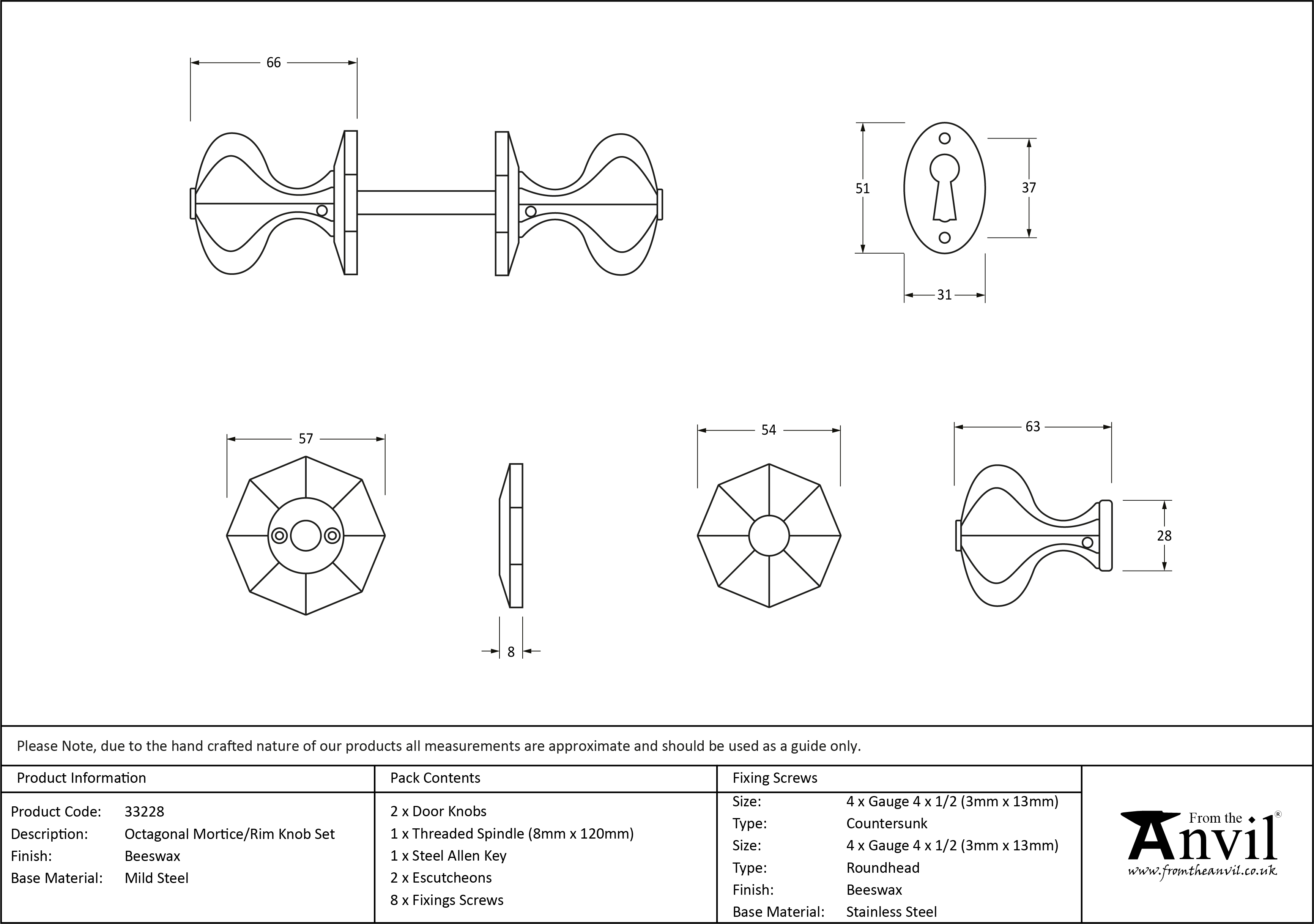 Octagonal Mortice/Rim Knob Set