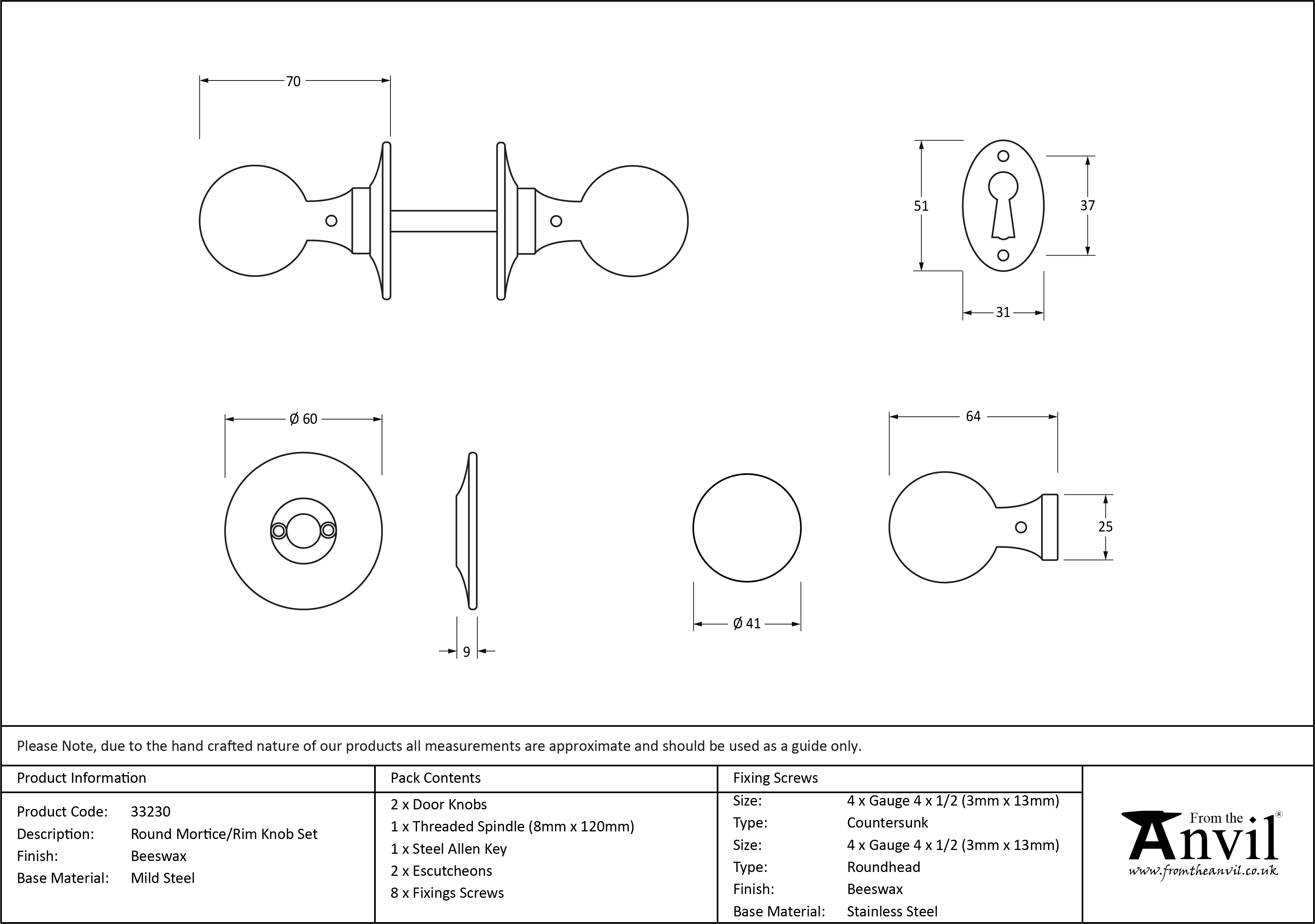Round Mortice/Rim Knob Set