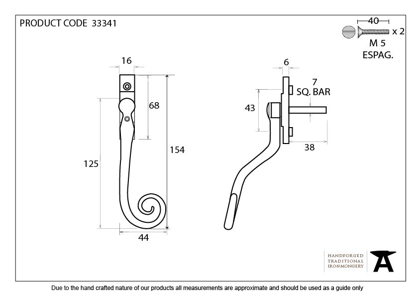Large Monkeytail Espag - 16mm - Right Hand