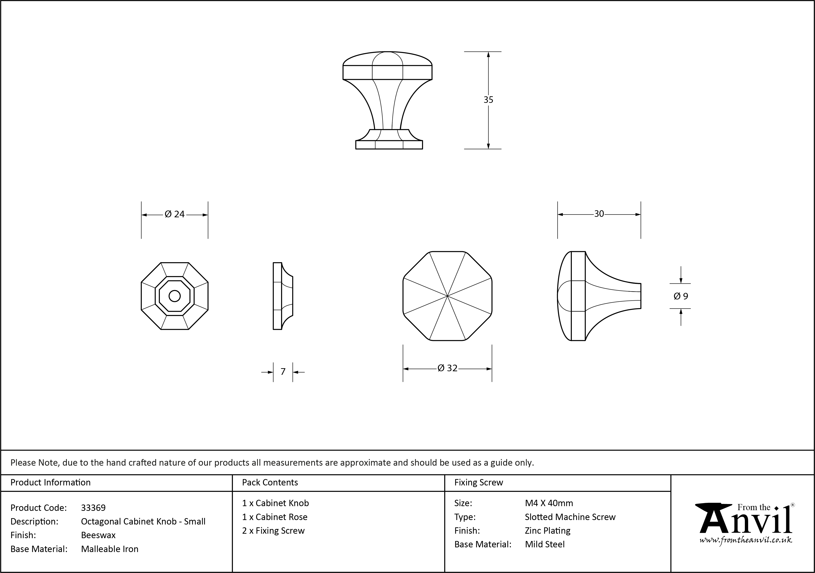 Octagonal Cabinet Knob - Small