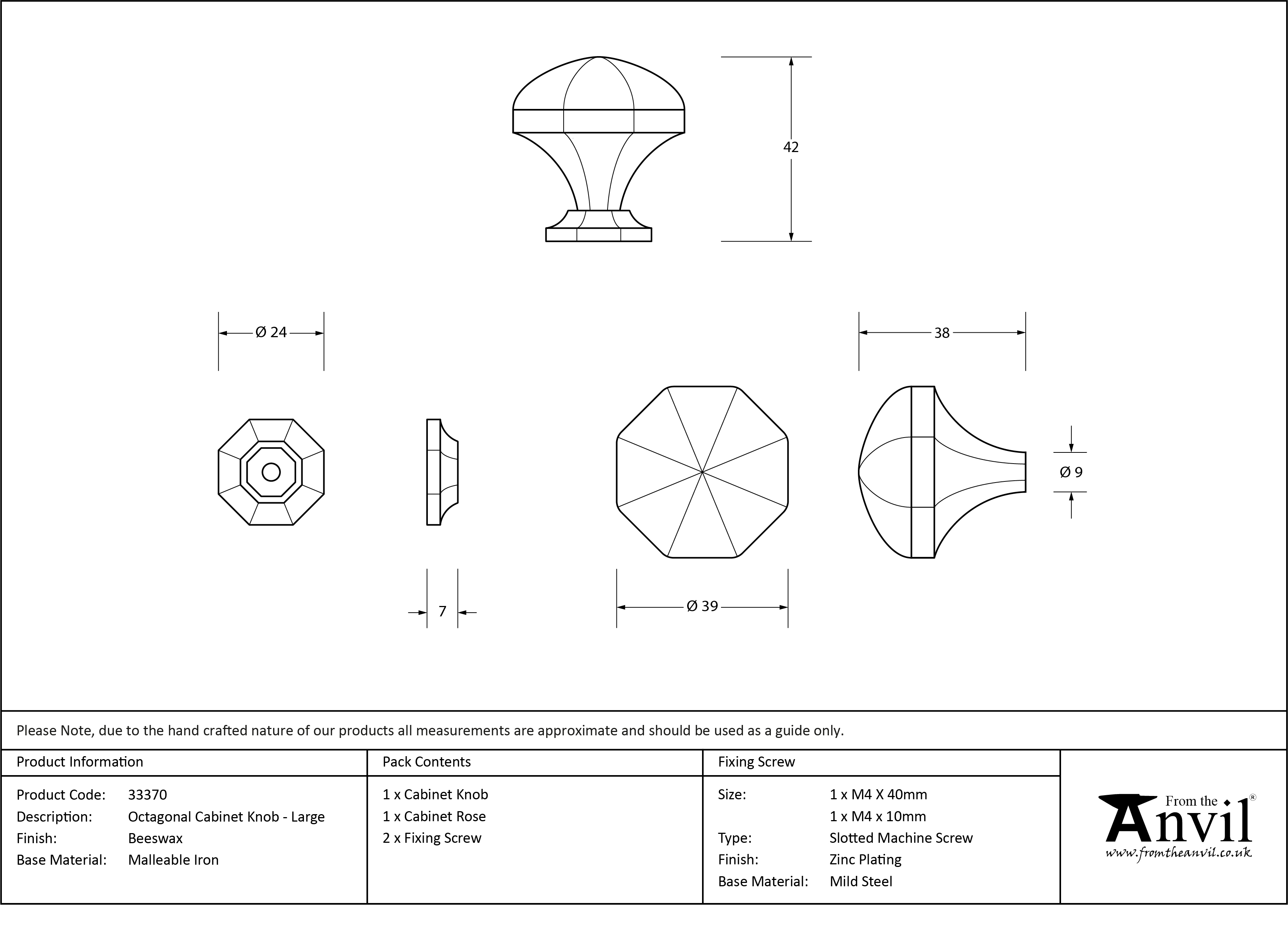 Octagonal Cabinet Knob - Large