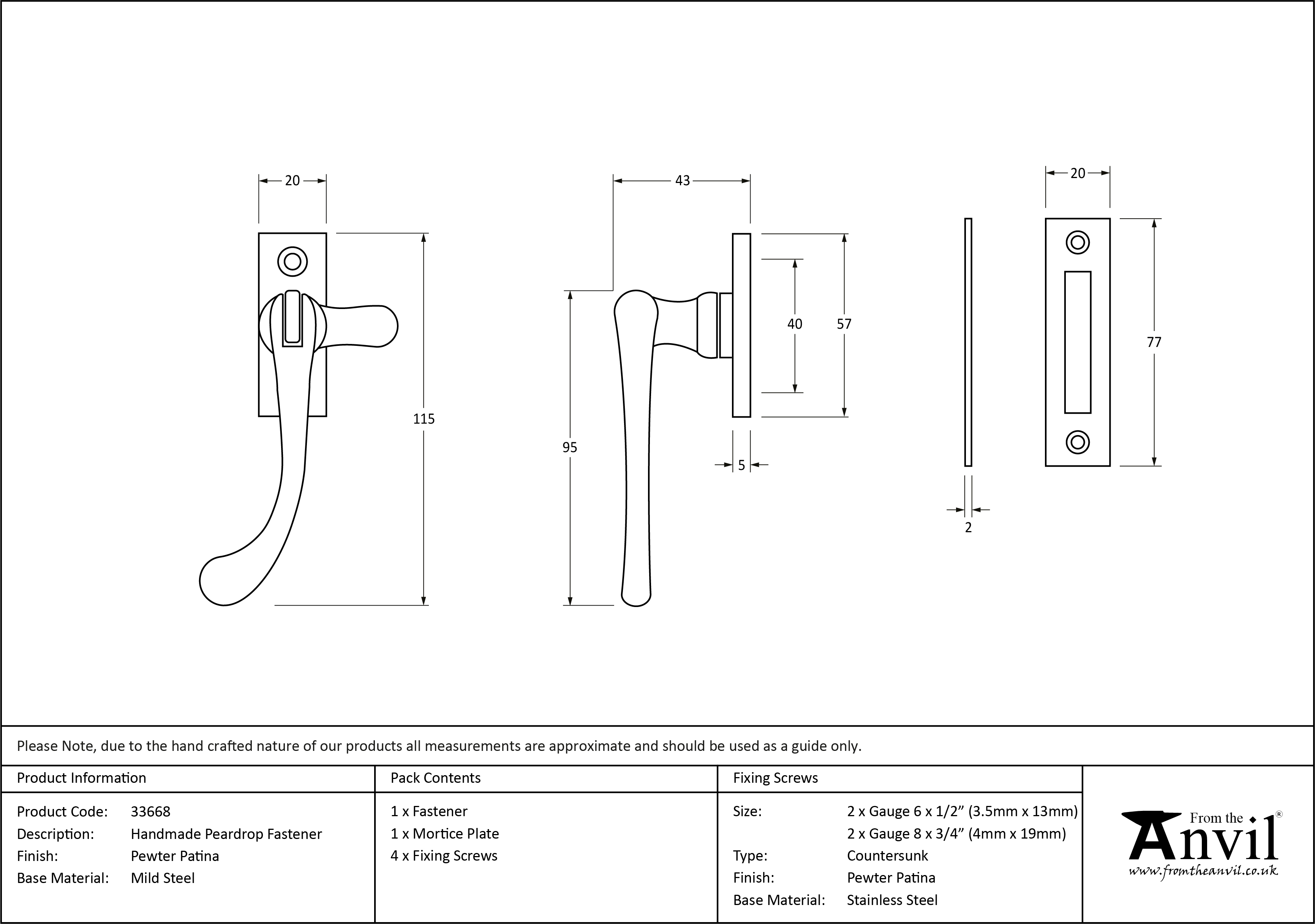 Handmade Peardrop Fastener
