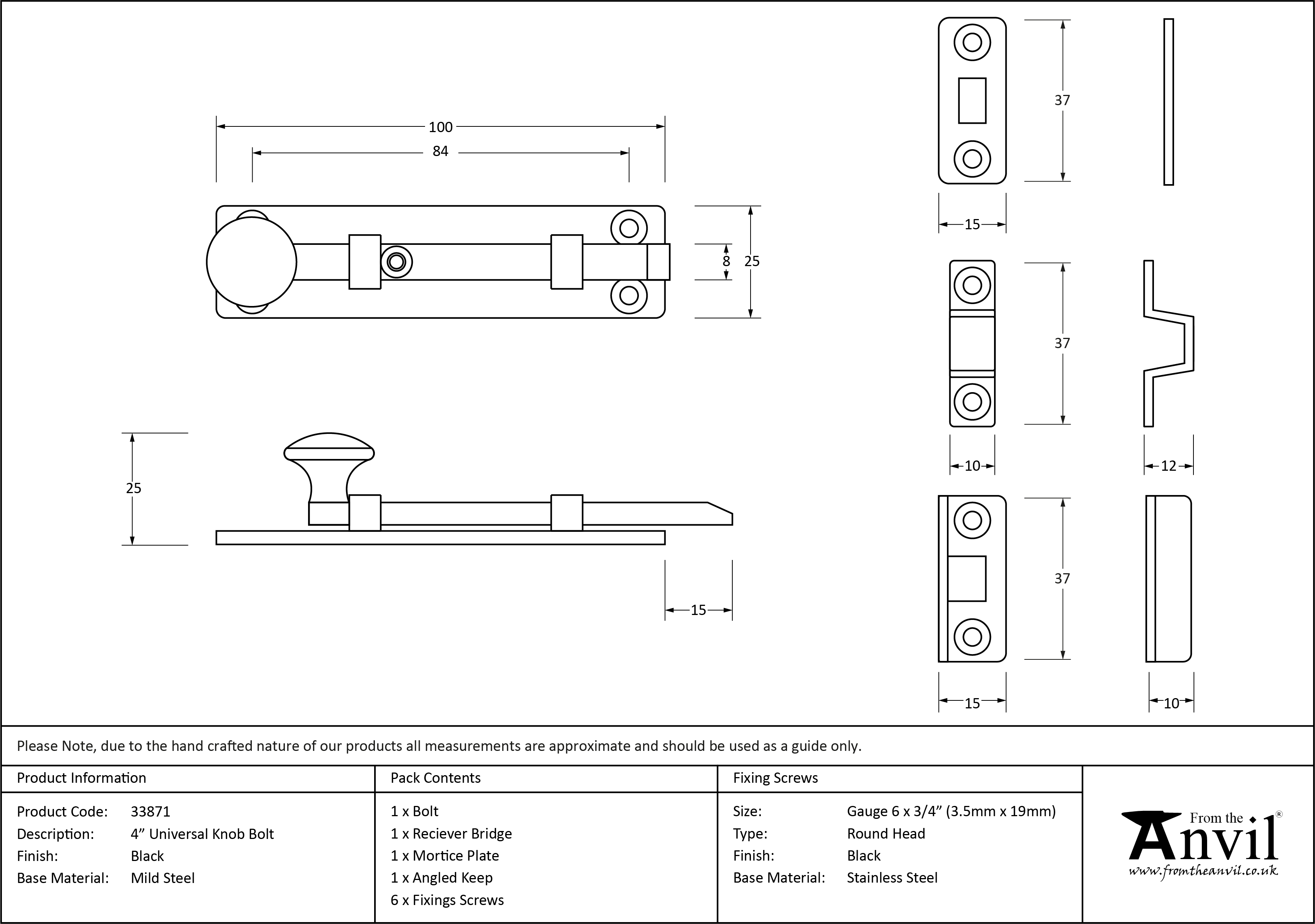 4" Universal Knob Bolt