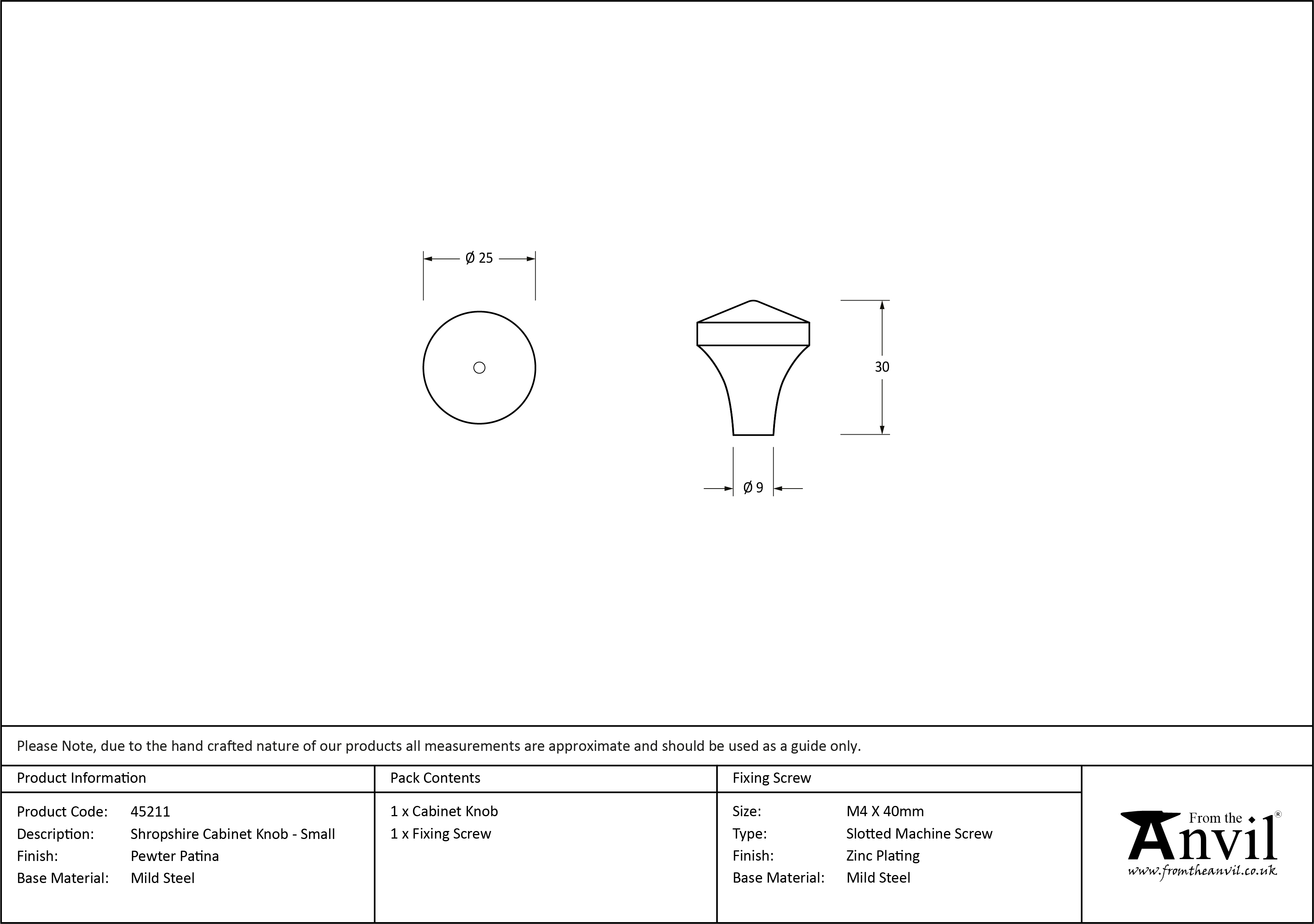 Shropshire Cabinet Knob - Small