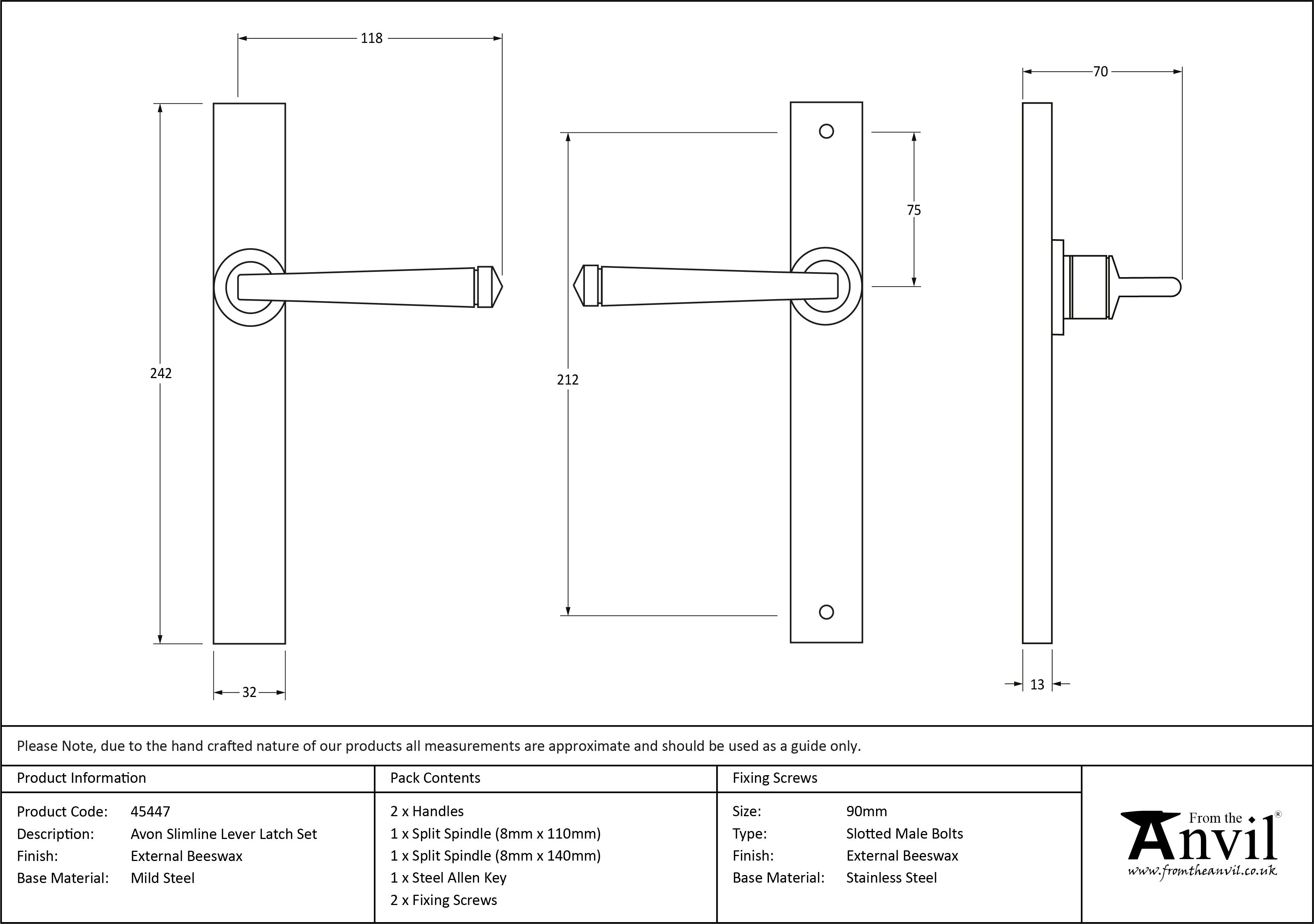 External Avon Slimline Lever Latch Set