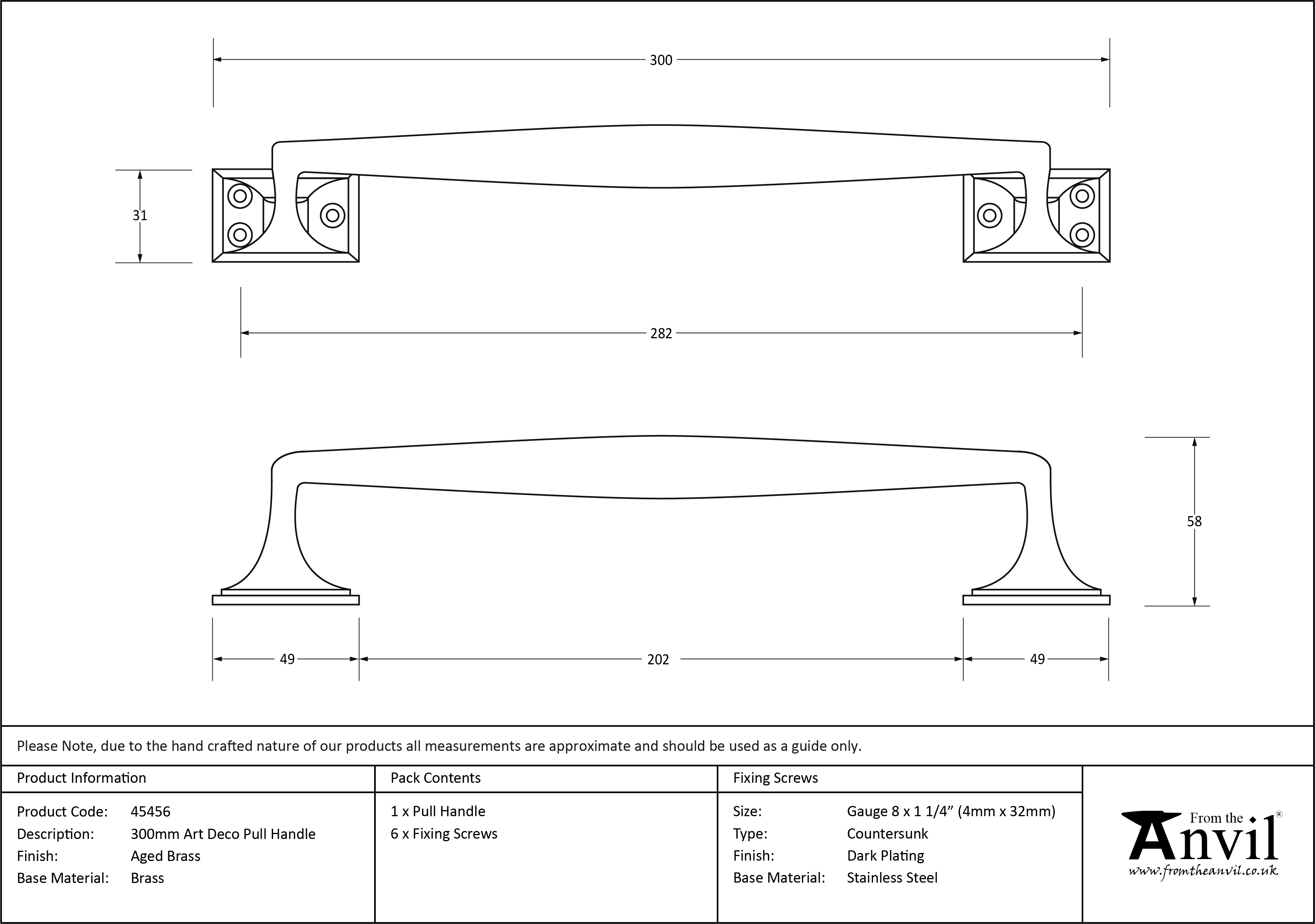 Art Deco Pull Handle - 300mm