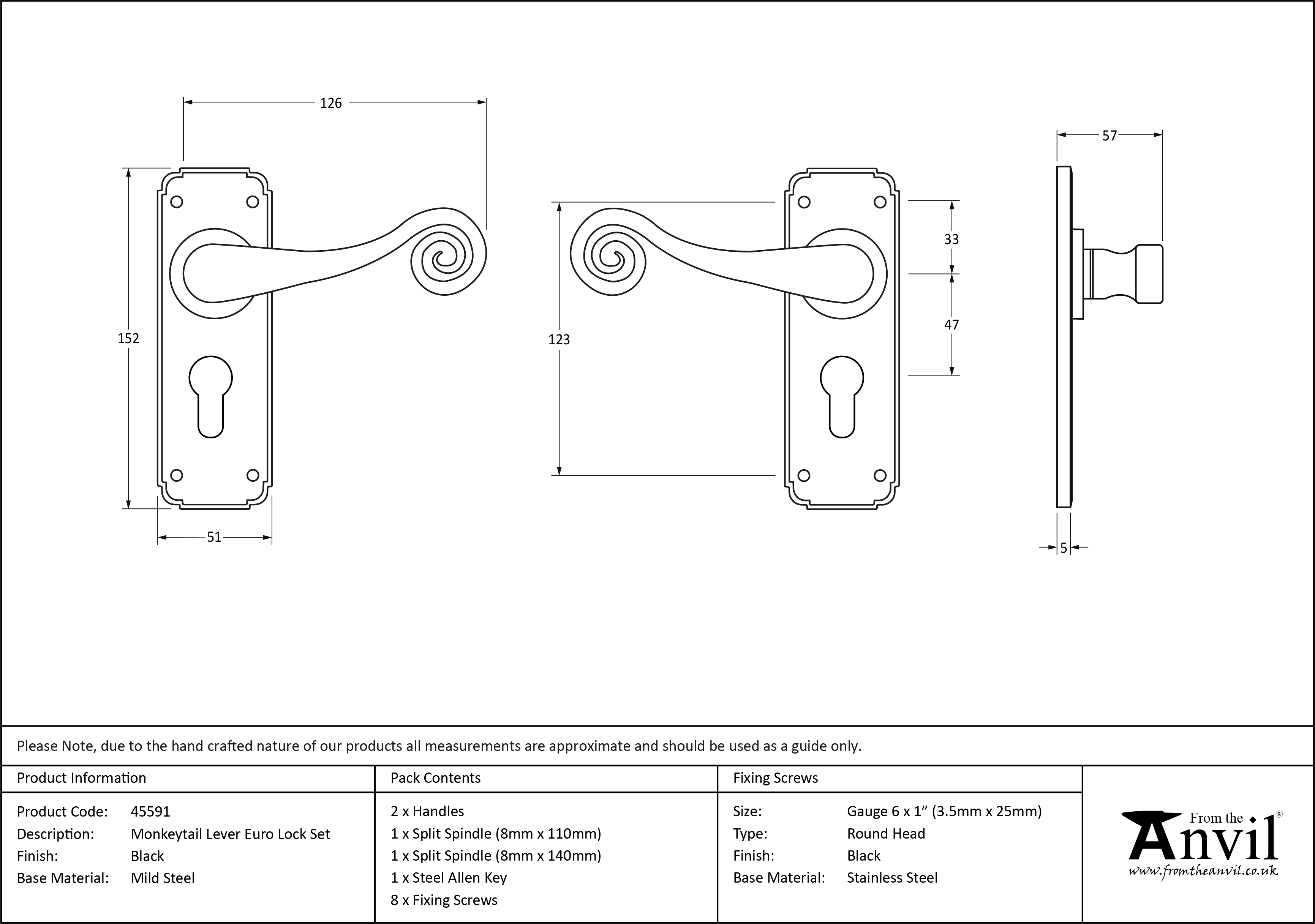 Monkeytail Lever Euro Lock Set