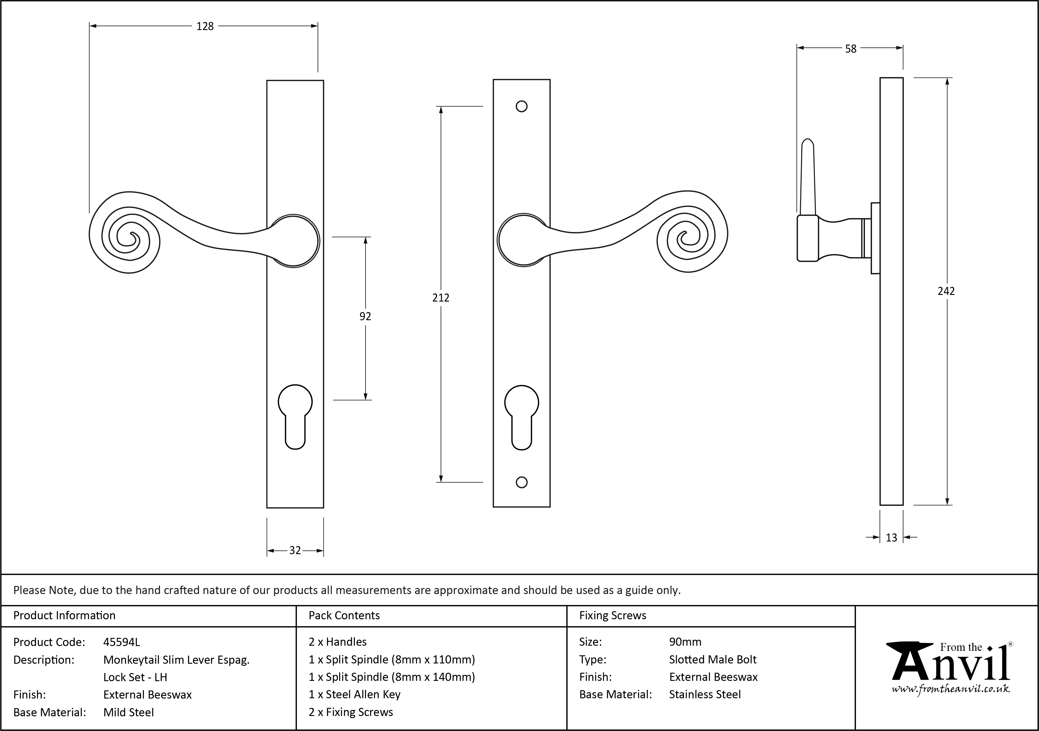 External Monkeytail Slim. Lever Espag. Lock Set - LH