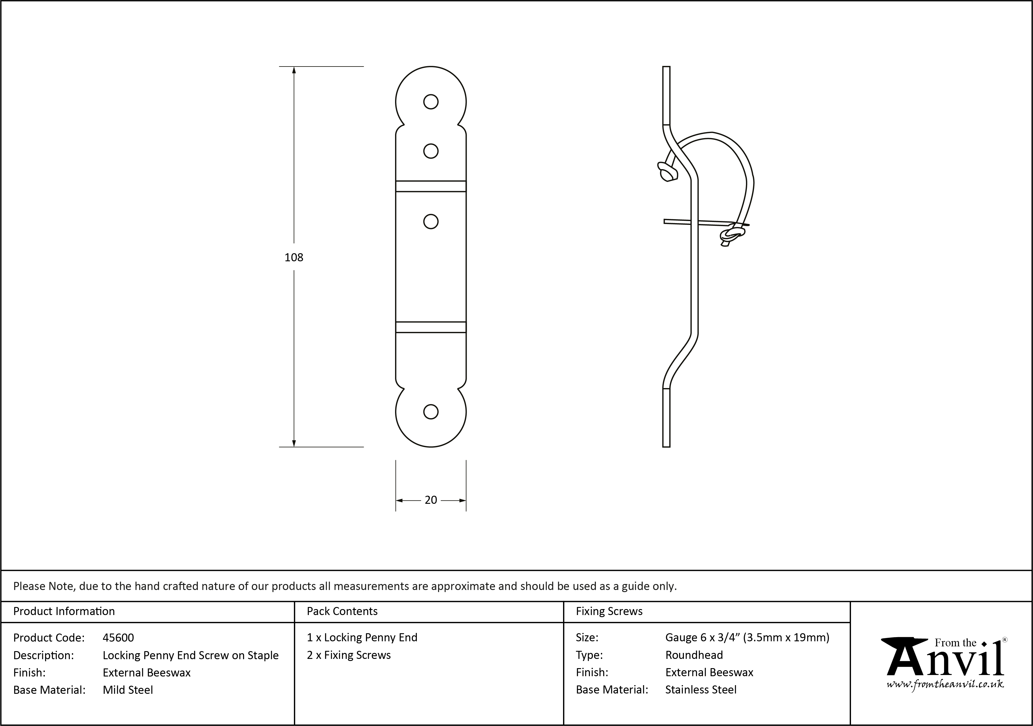 External Locking Penny End Screw on Staple