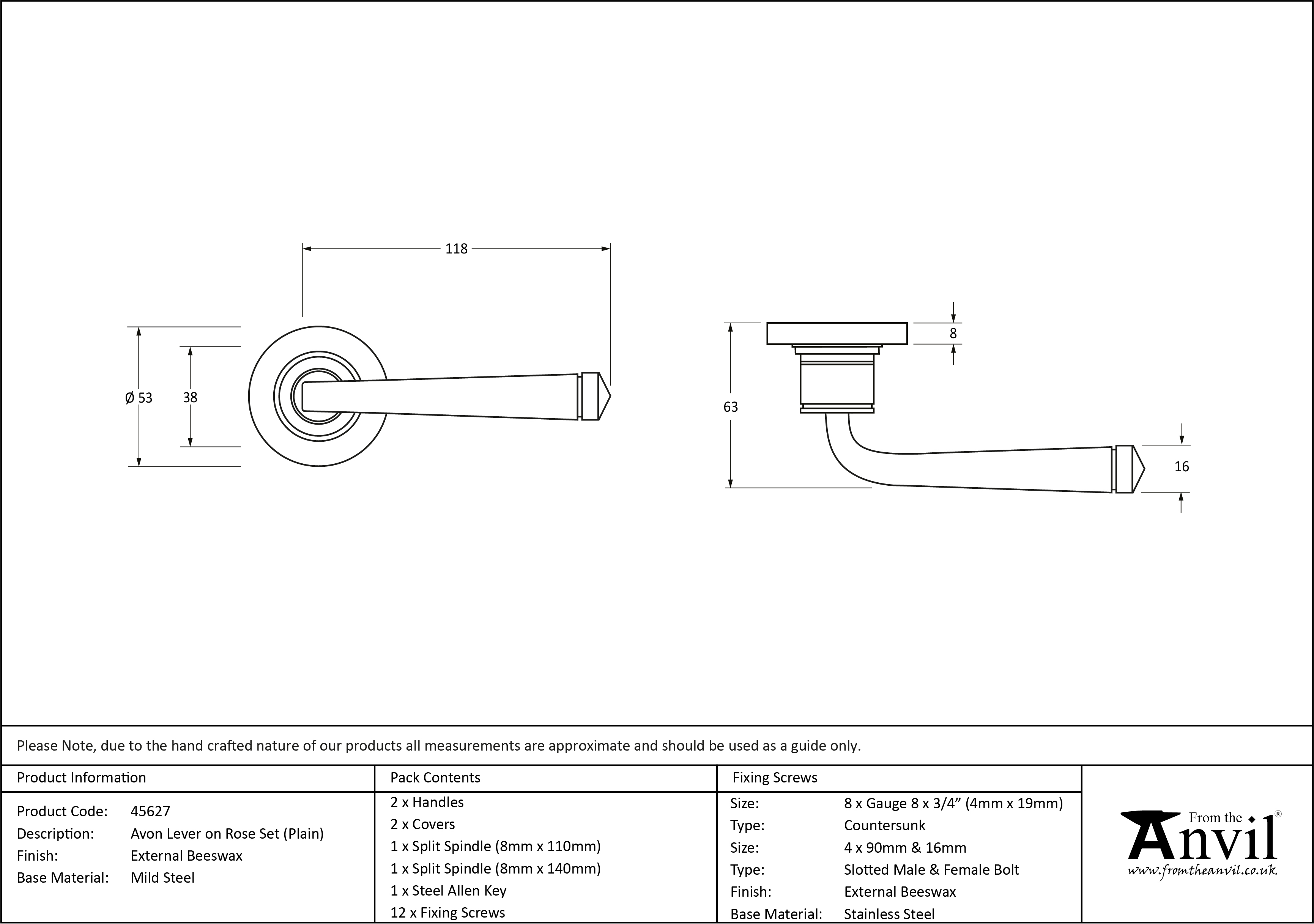 External Avon Round Lever on Plain Rose Set