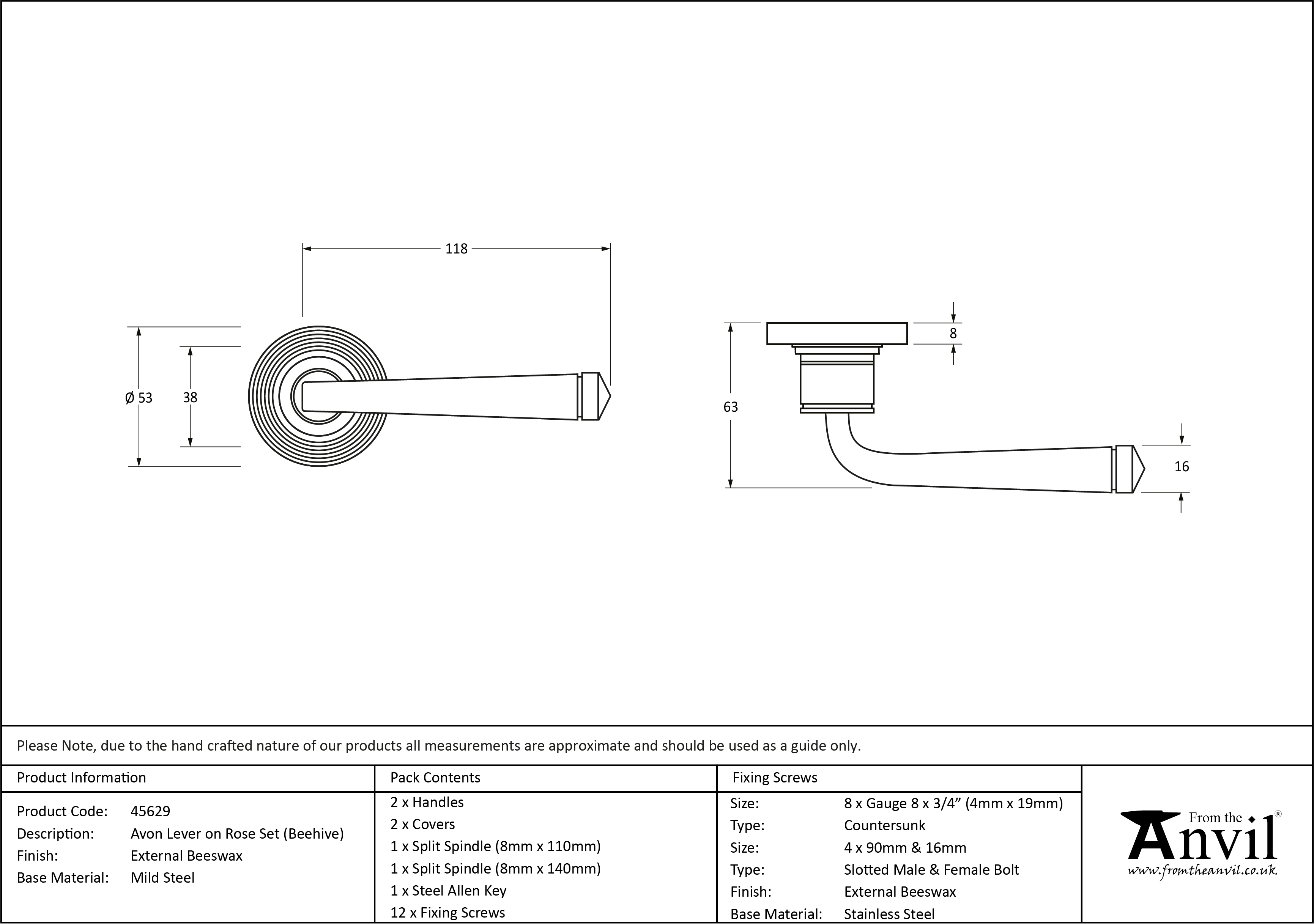 External Avon Round Lever on Beehive Rose Set