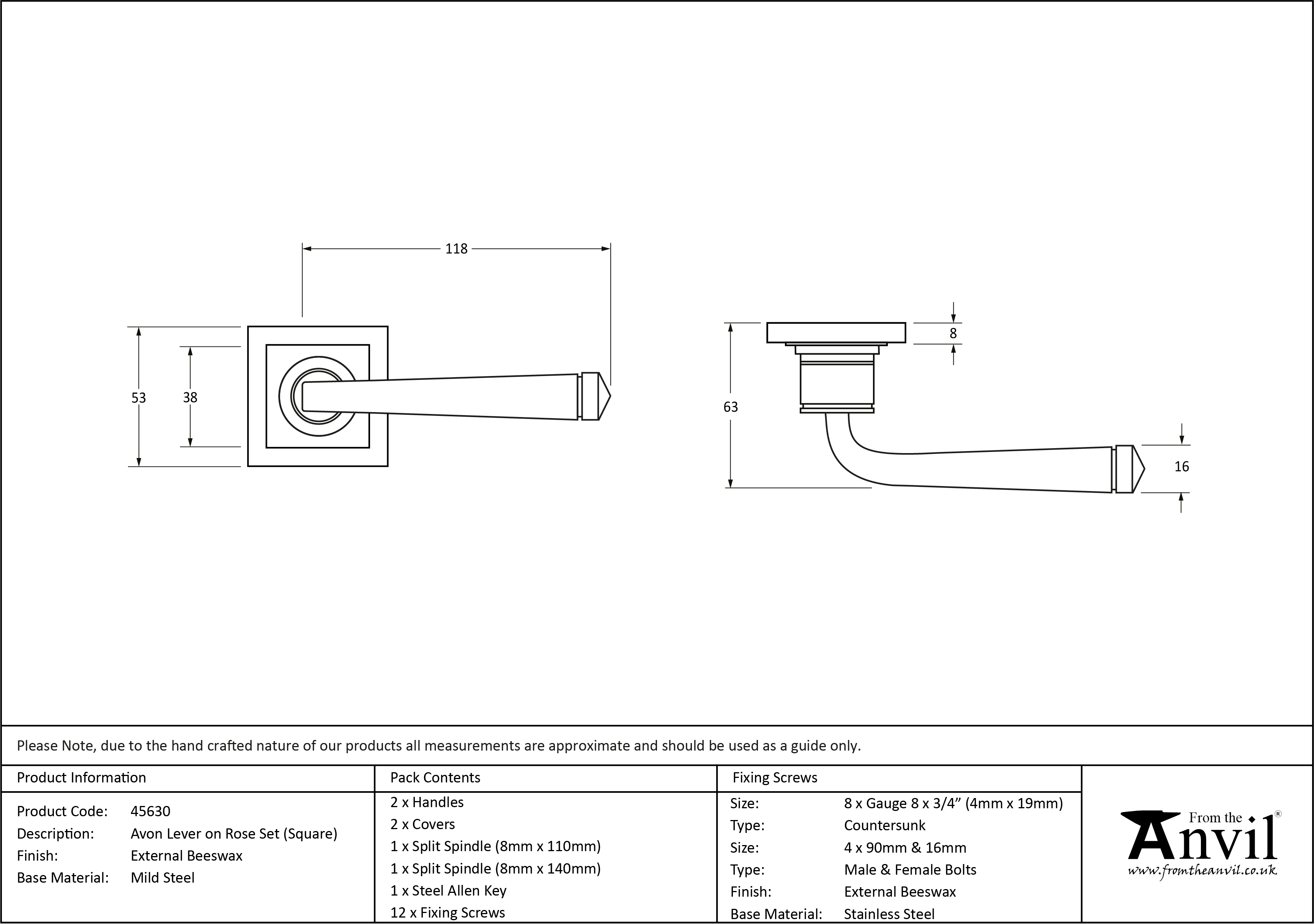 External Avon Round Lever on Square Rose Set