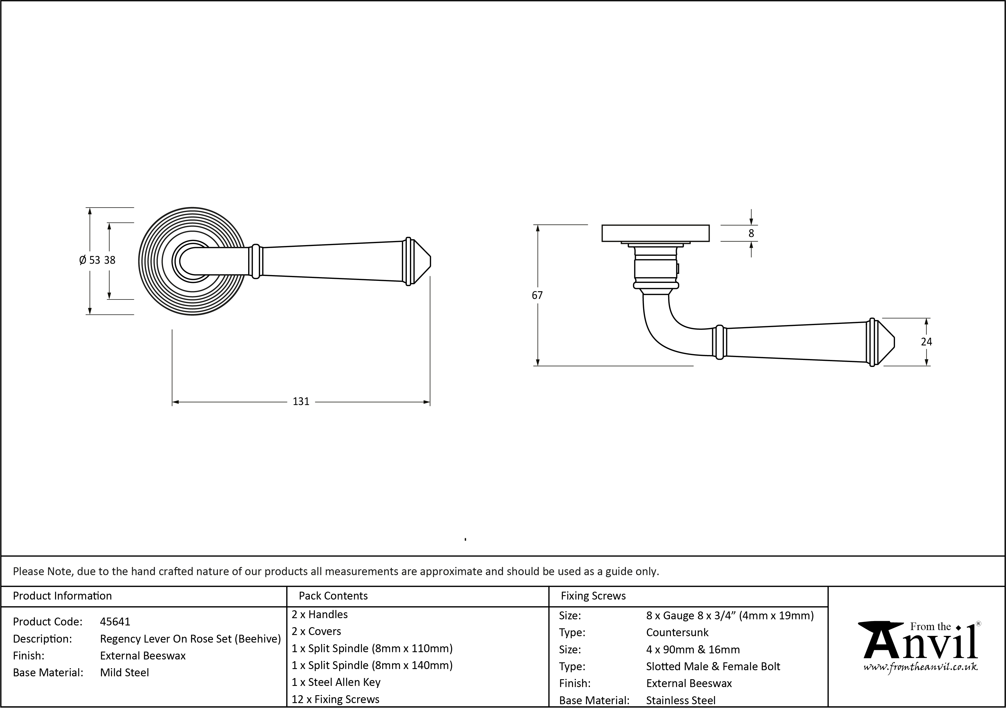 External Regency Lever on Beehive Rose Set
