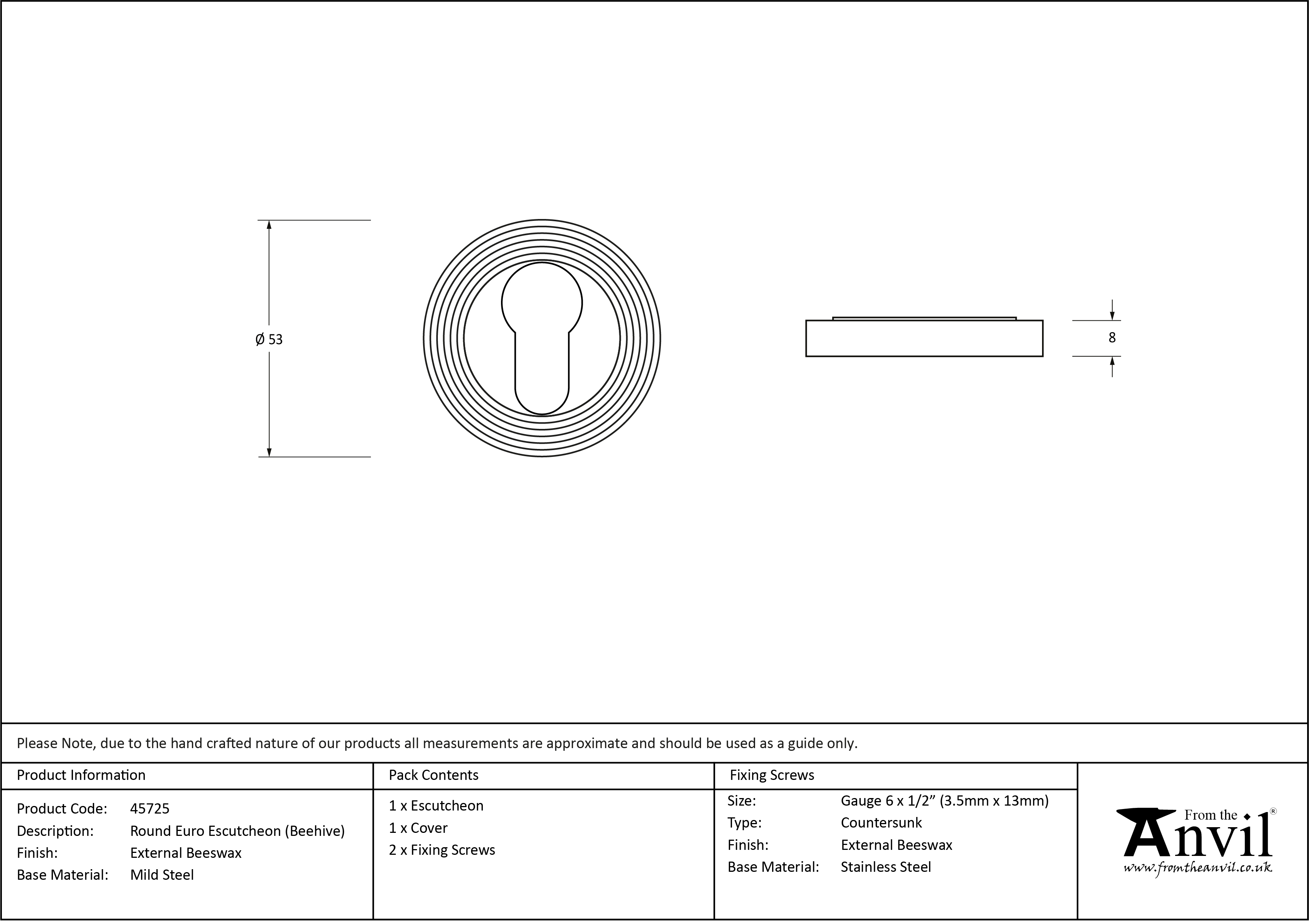 External Round Euro Beehive Escutcheon