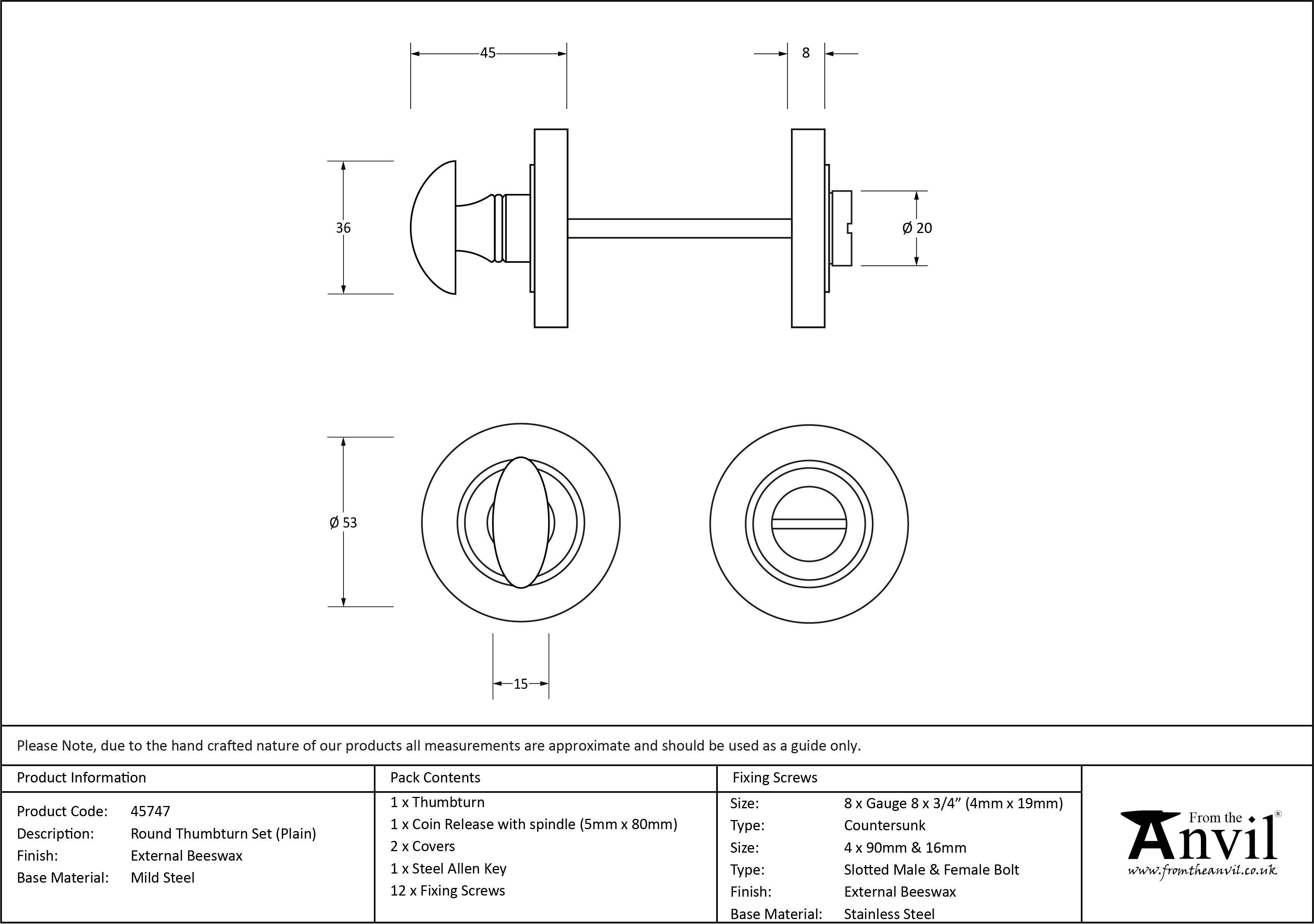 External Round Plain Thumbturn Set