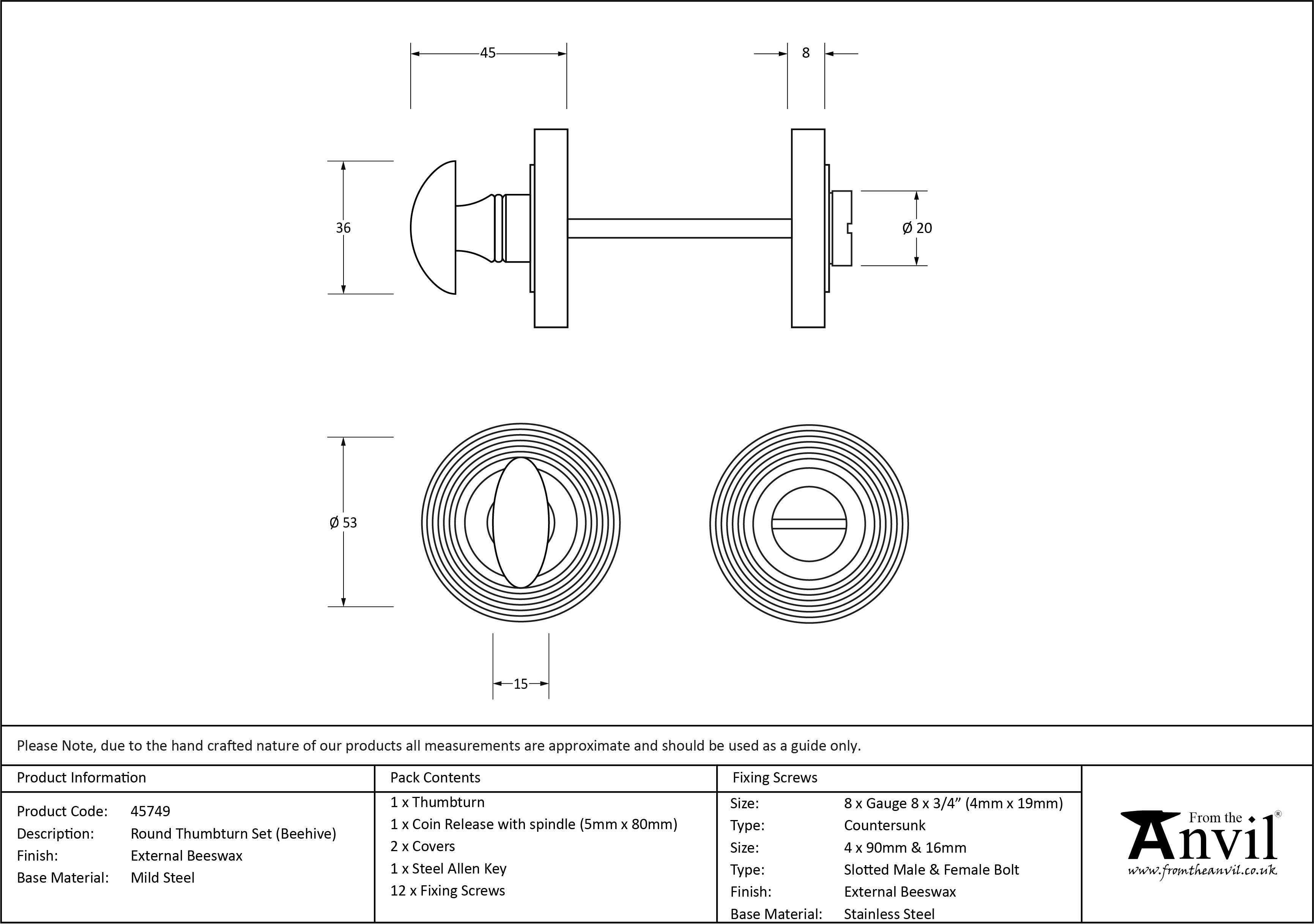 External Round Beehive Thumbturn Set