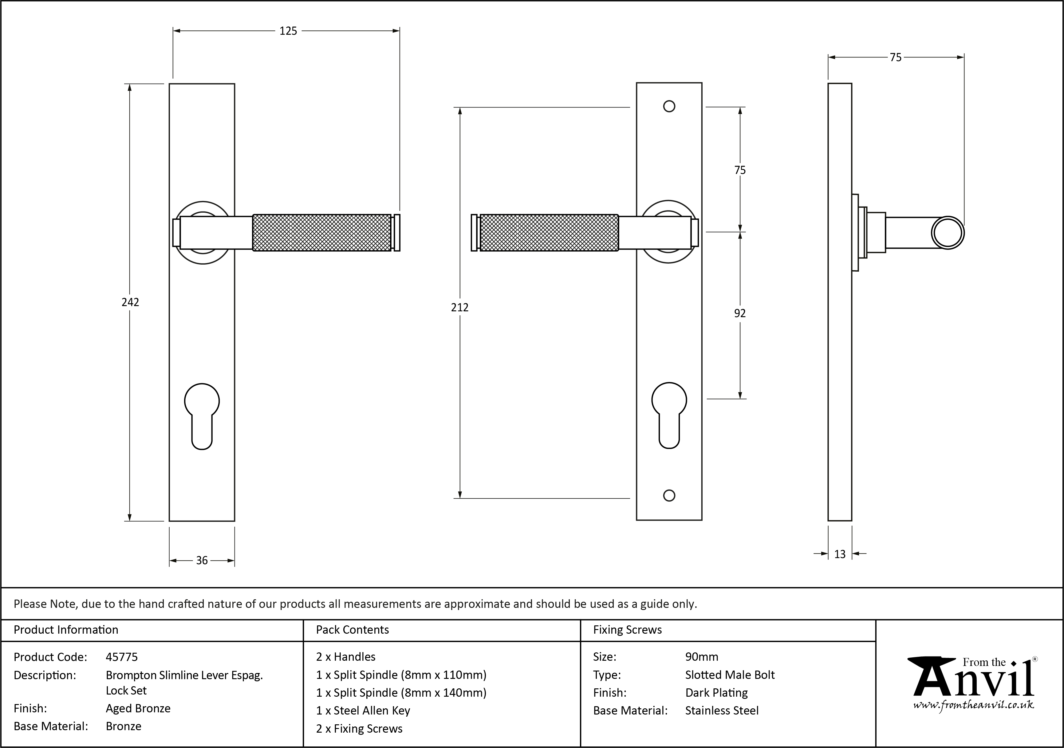 Brompton Slimline Espag. Lock Set