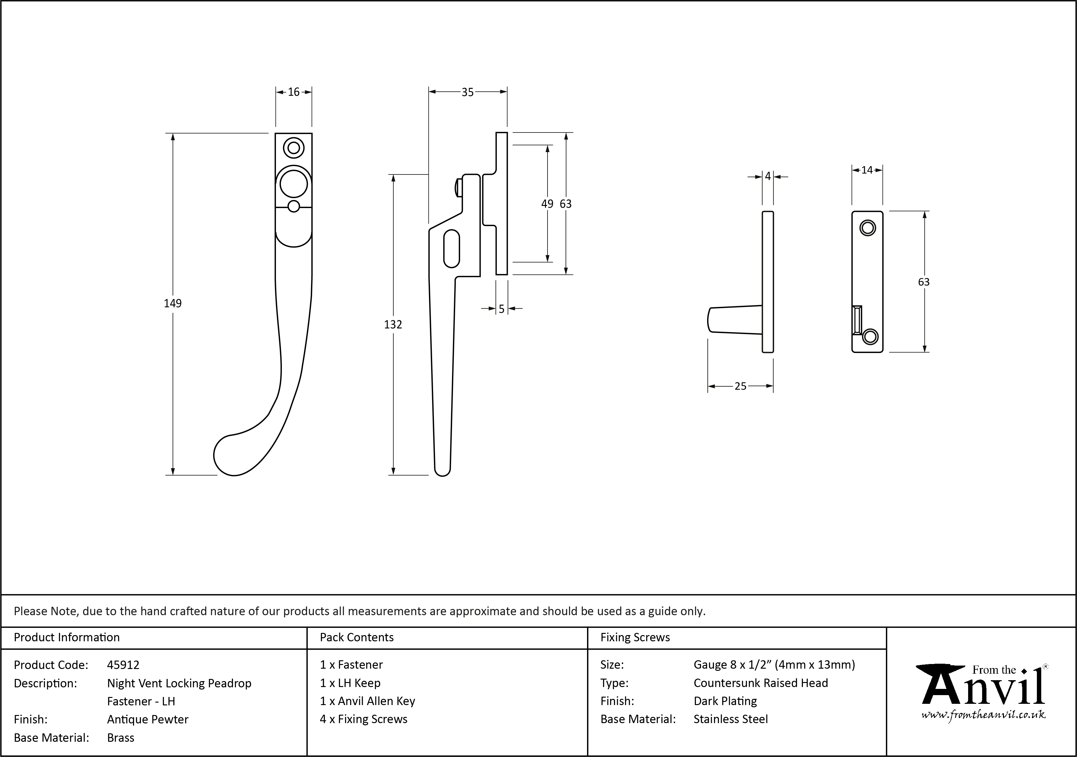 Night-Vent Locking Peardrop Fastener - Left Hand