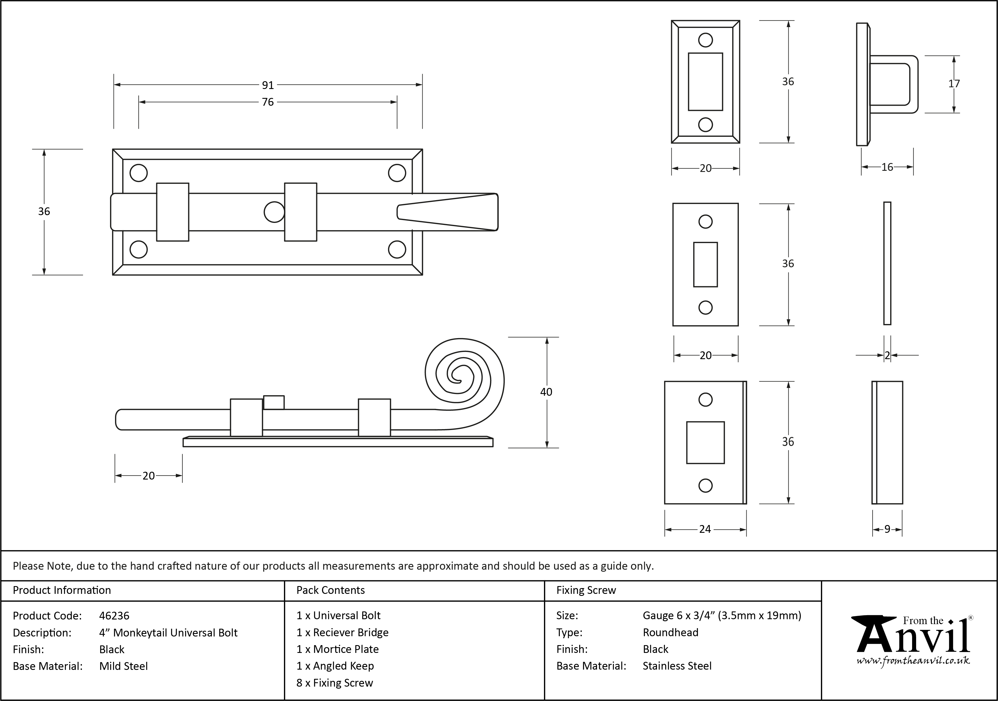 Monkeytail Universal Bolt - 4"