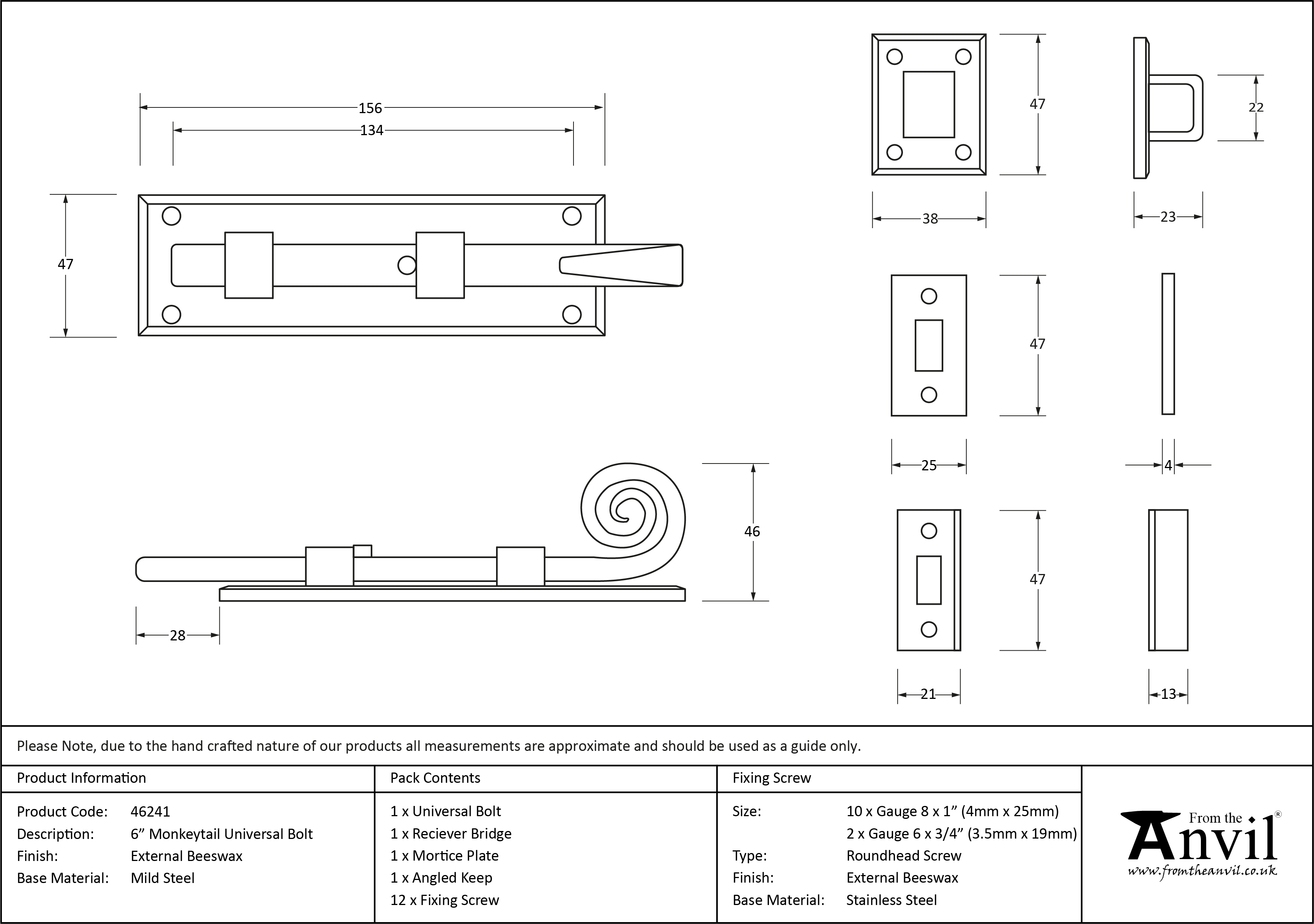 External Monkeytail Universal Bolt - 6"