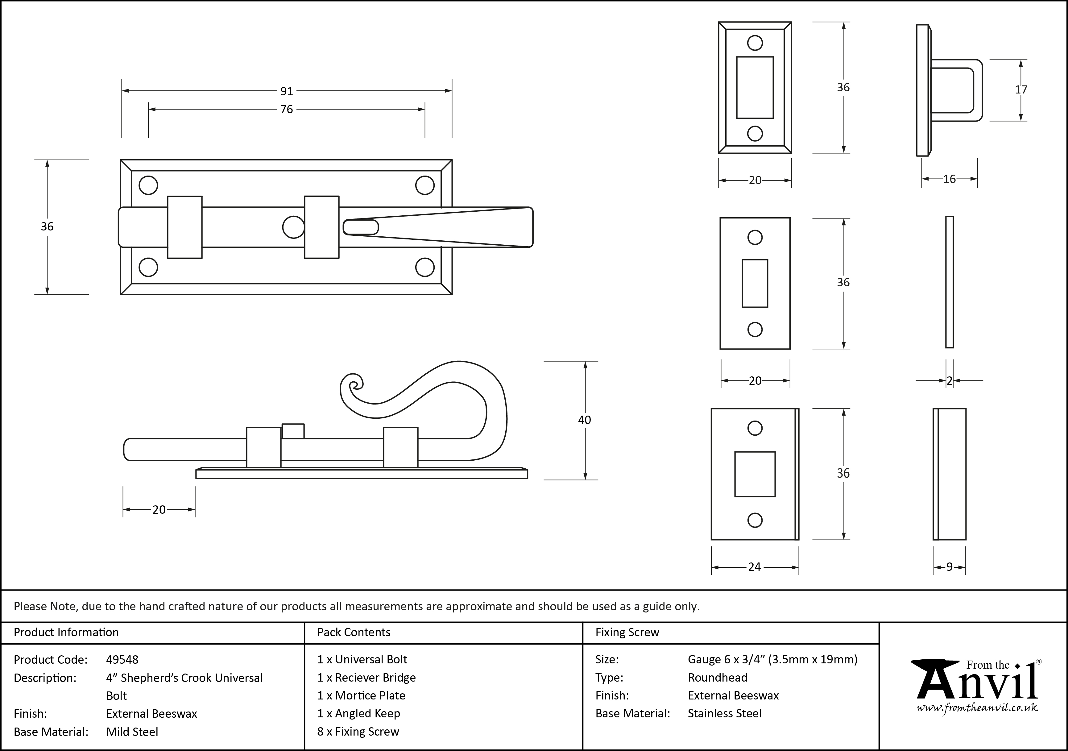 External Shepherd's Crook Universal Bolt - 4"