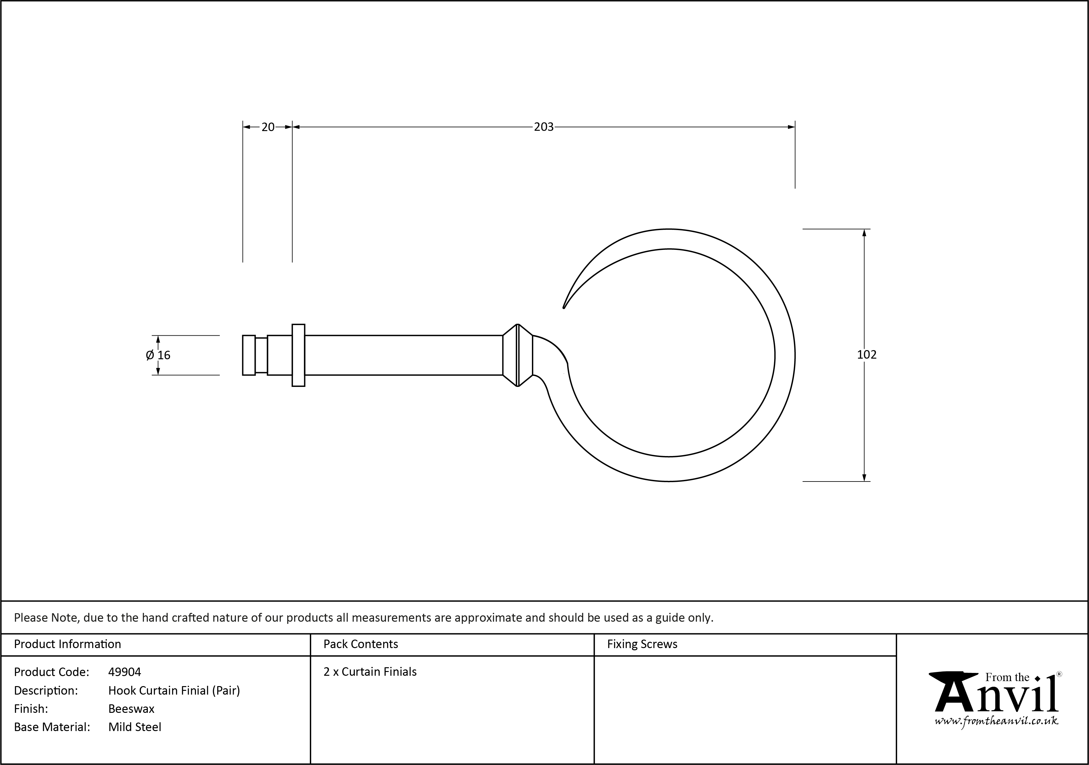 Hook Curtain Finial- Pair