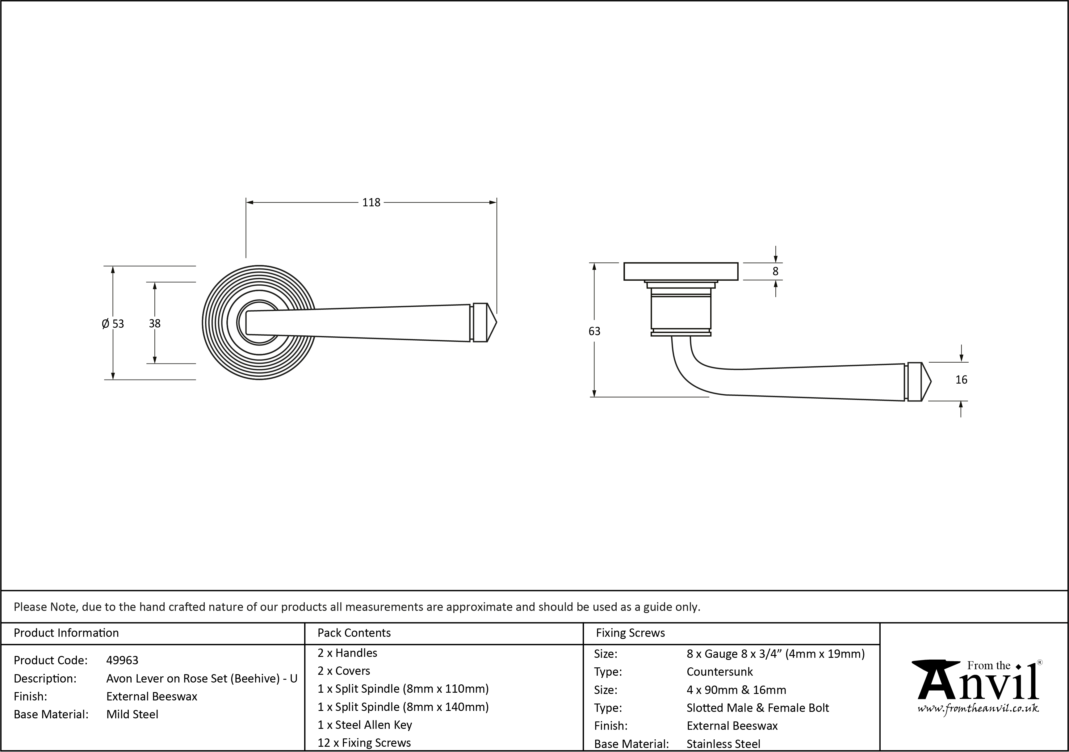 External Avon Round Lever on Beehive Rose Set - Unsprung