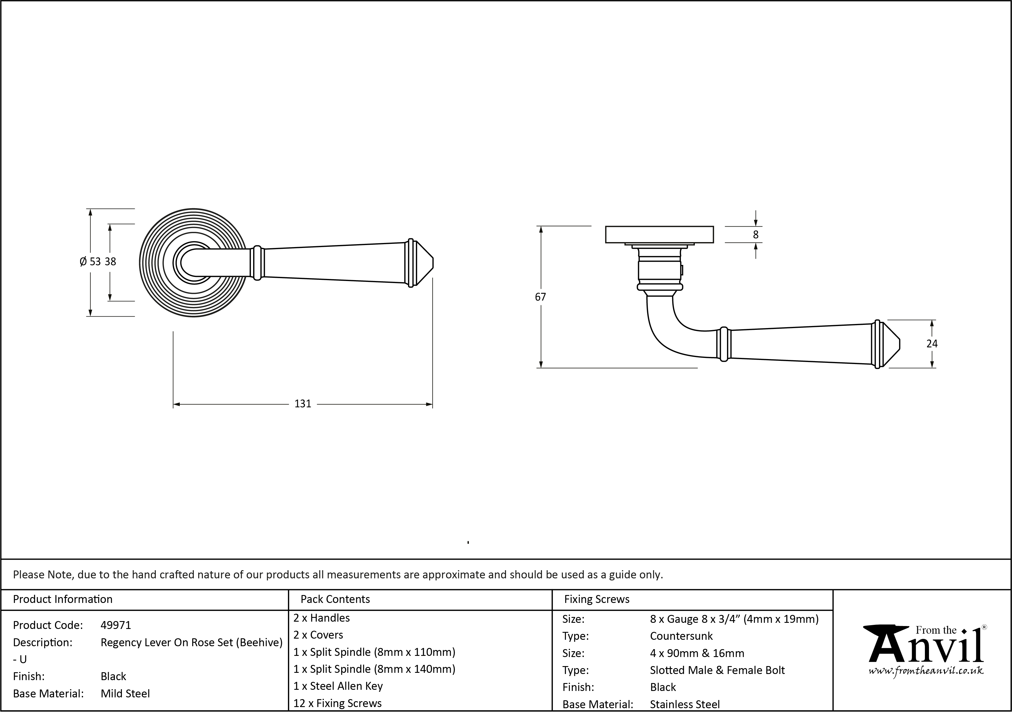 Regency Lever on Beehive Rose Set - Unsprung