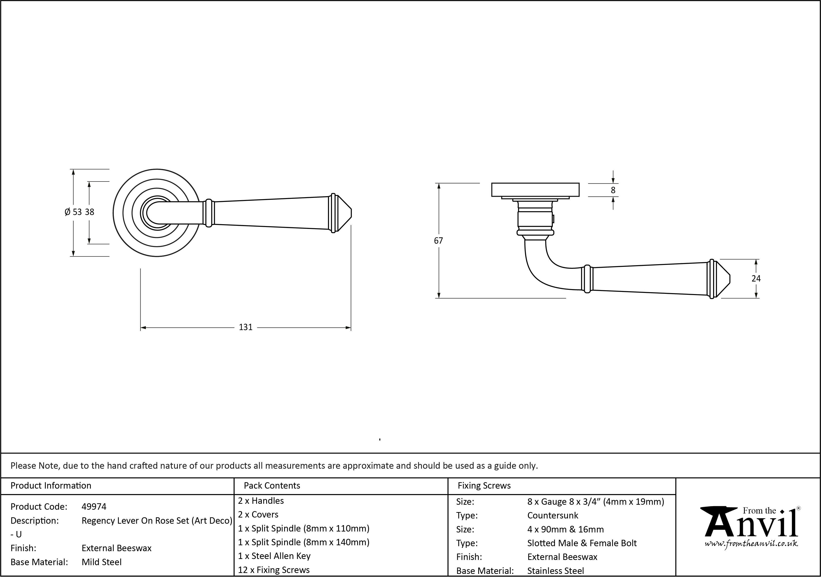 External Regency Lever on Art Deco Rose Set - Unsprung