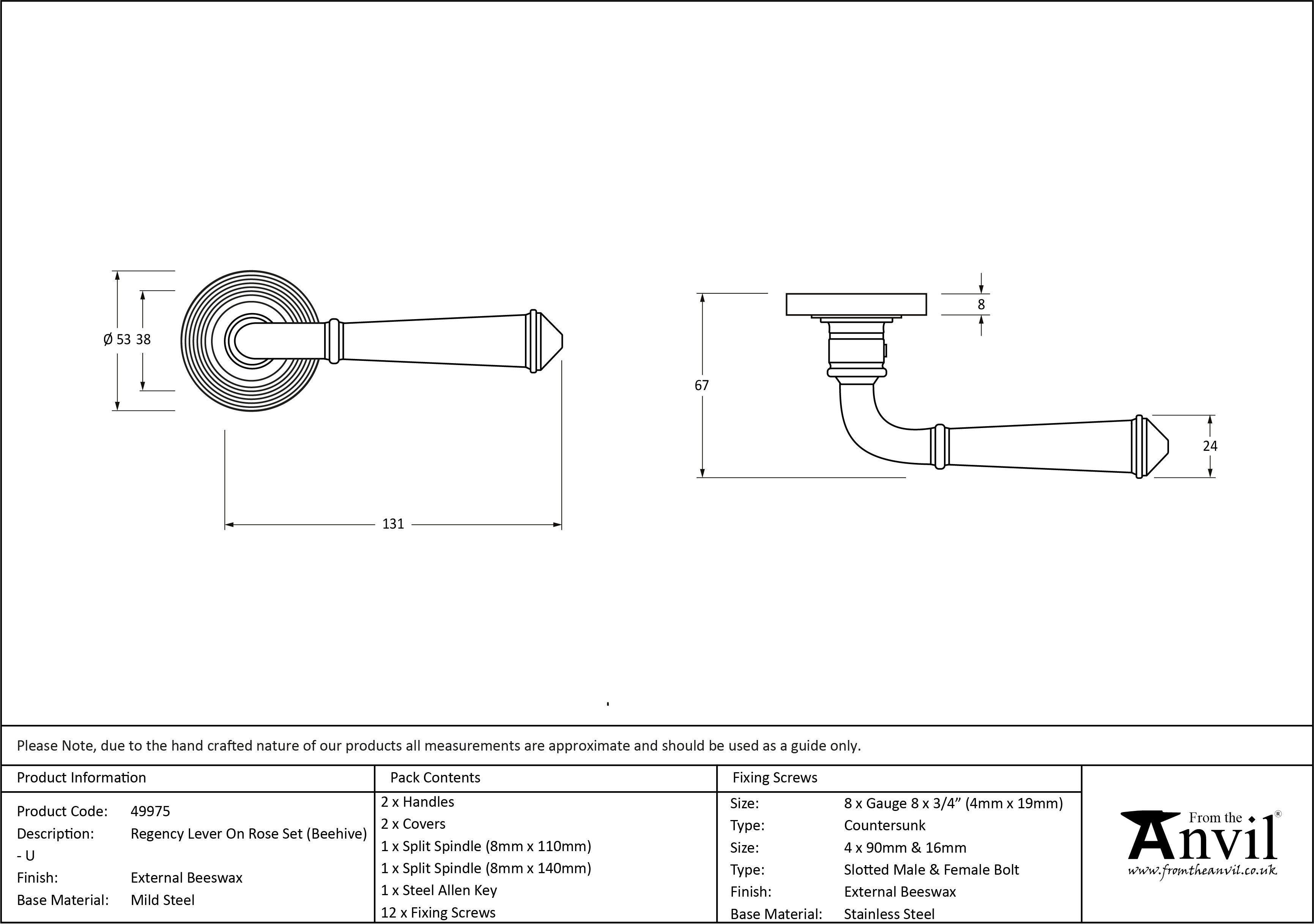External Regency Lever on Beehive Rose Set - Unsprung