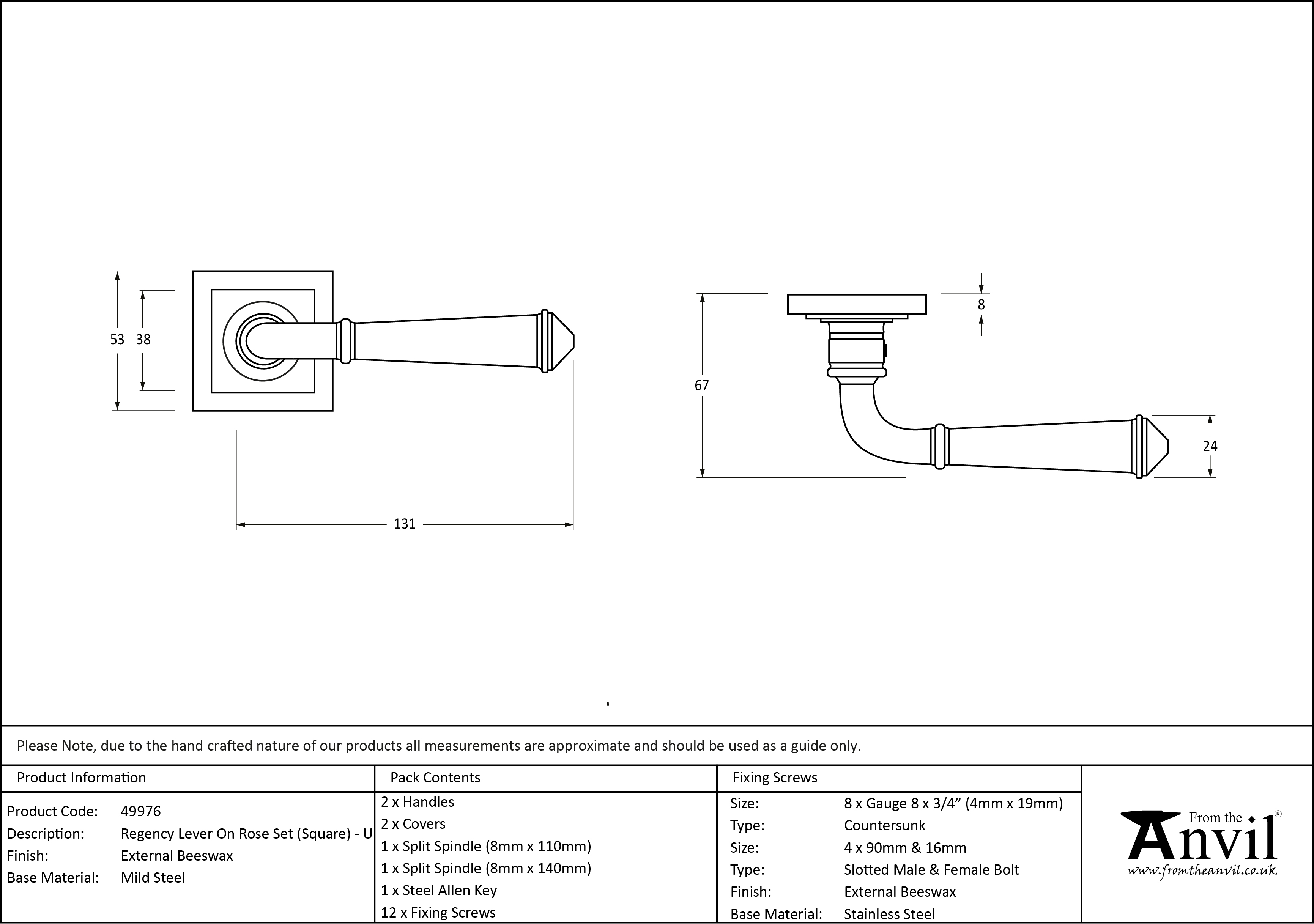 External Regency Lever on Square Rose Set - Unsprung