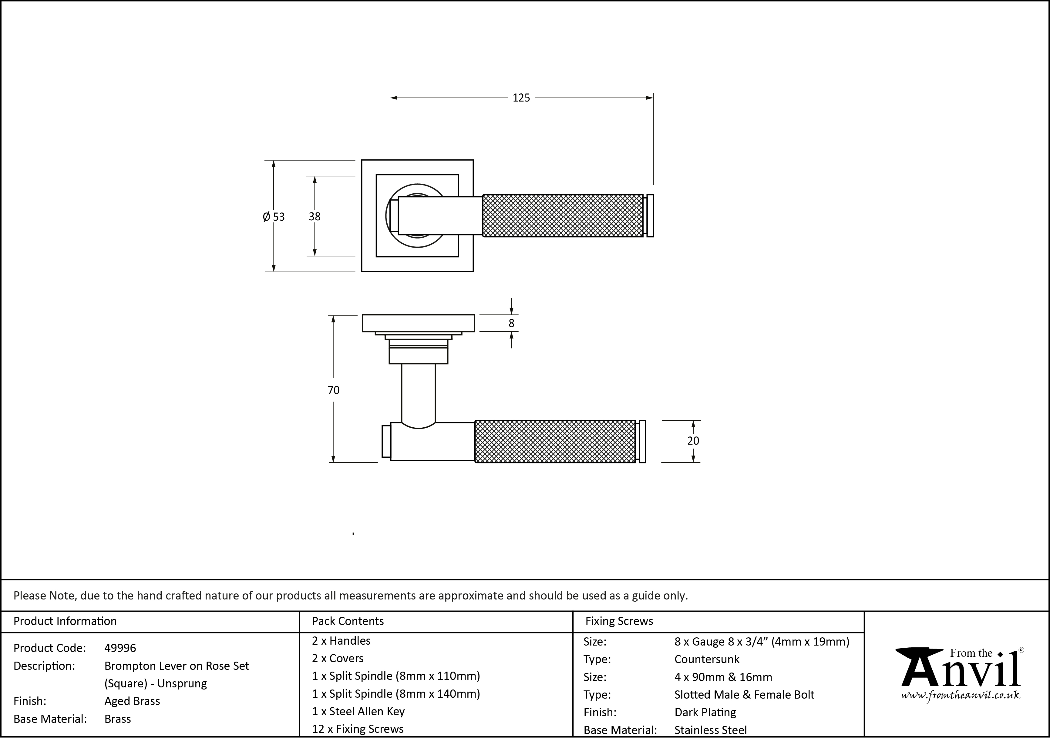 Brompton Lever on Square Rose Set - Unsprung