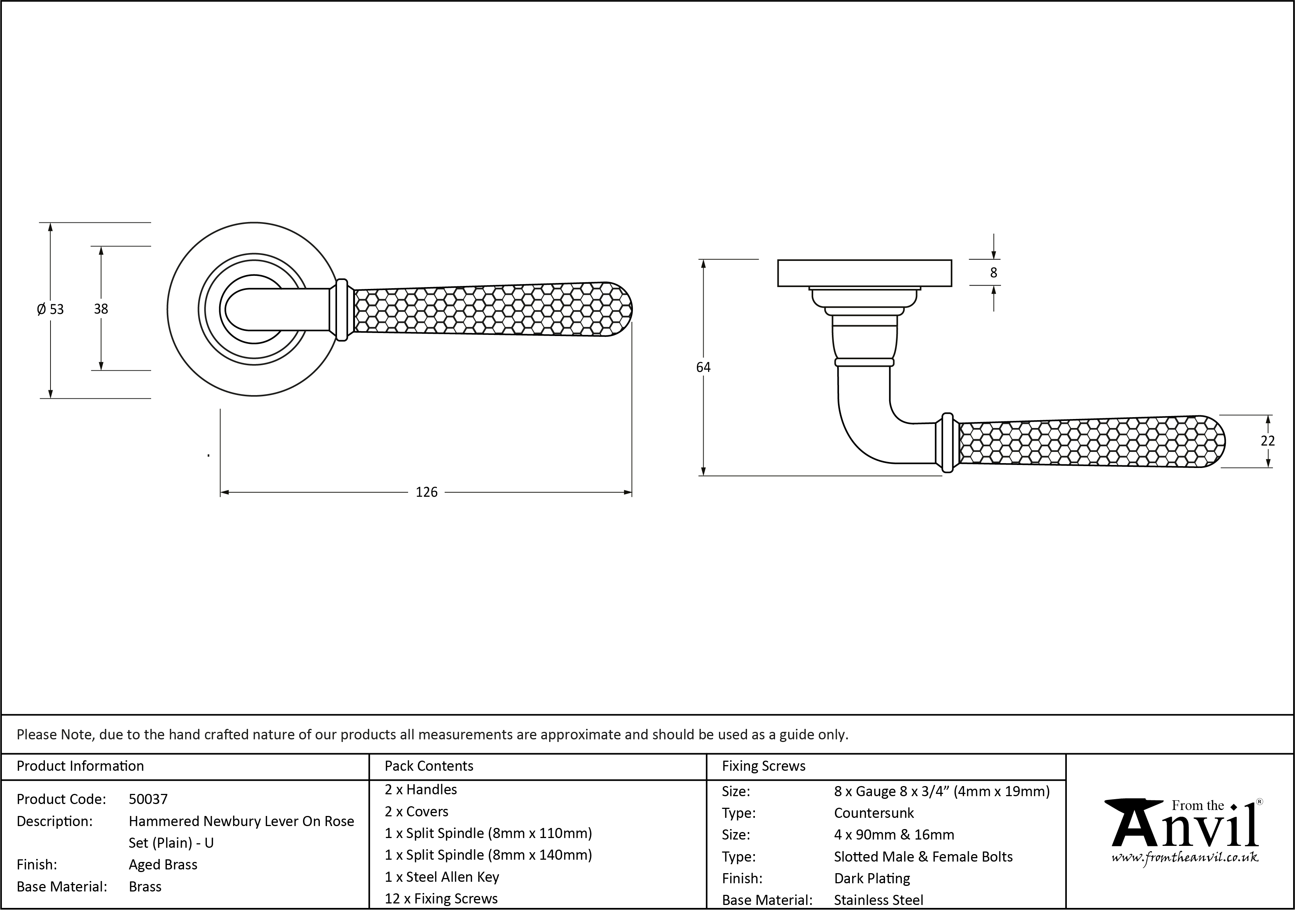 Newbury Lever on Plain Rose Set - Unsprung