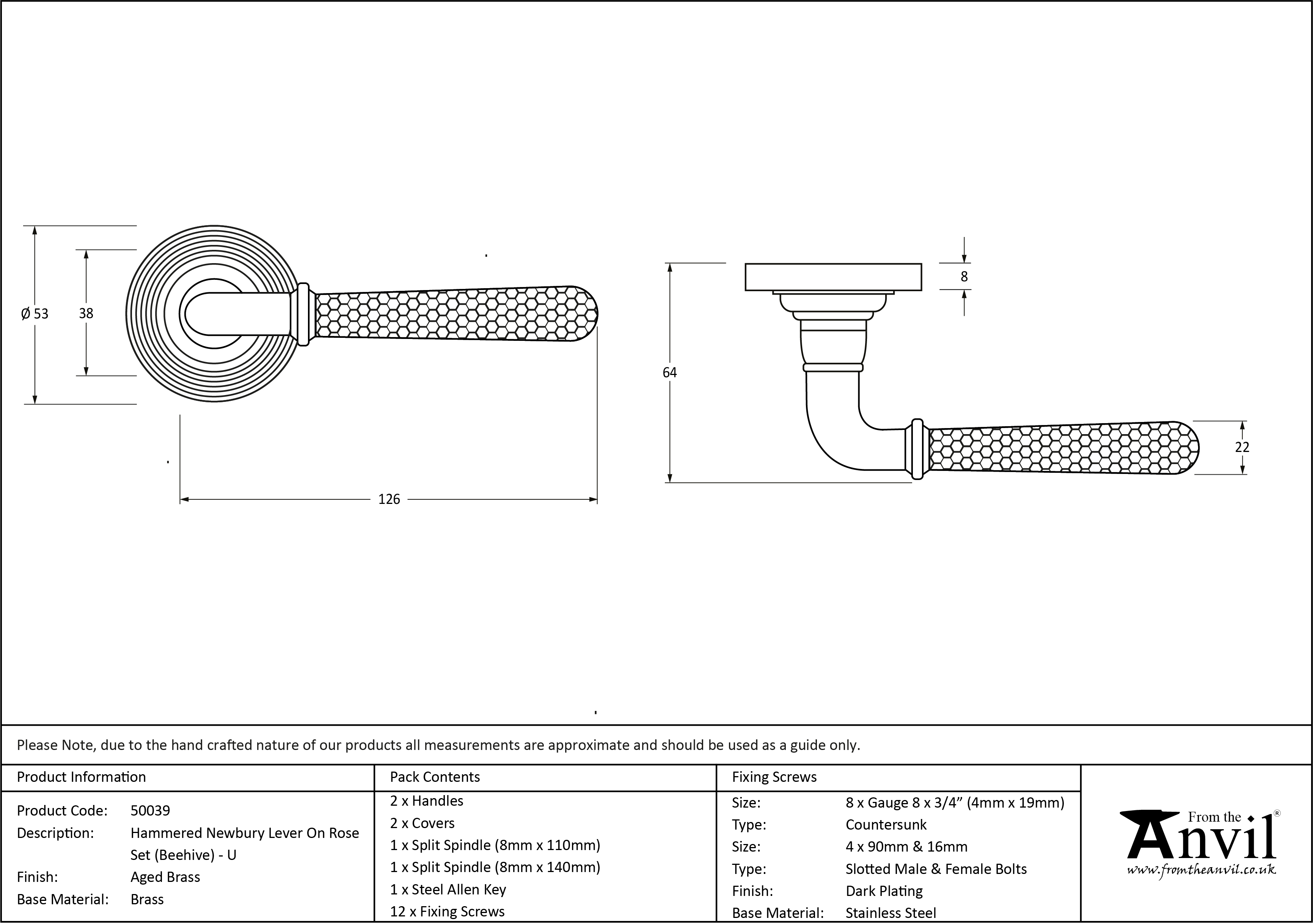 Newbury Lever on Beehive Rose Set - Unsprung