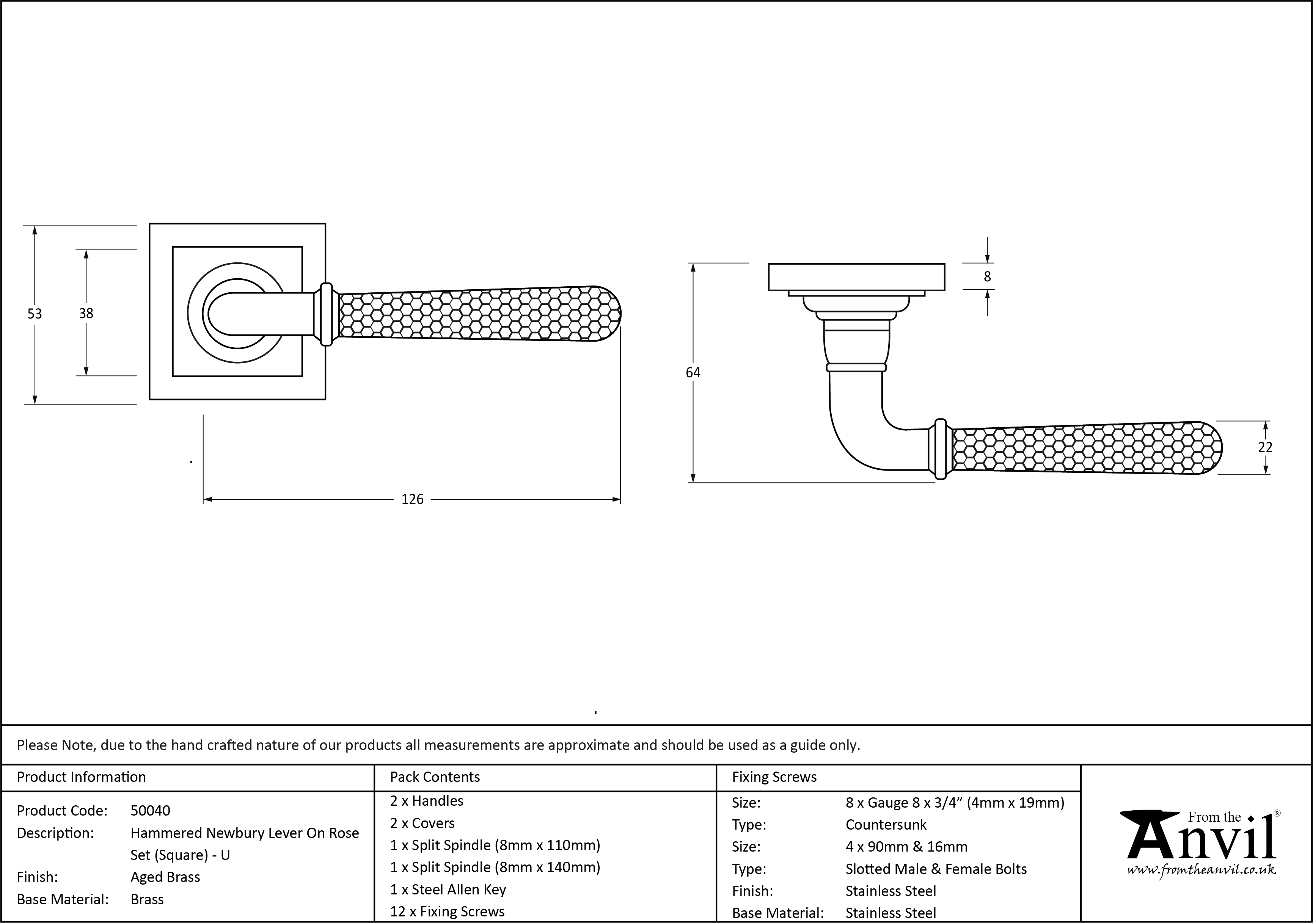 Newbury Lever on Square Rose Set - Unsprung