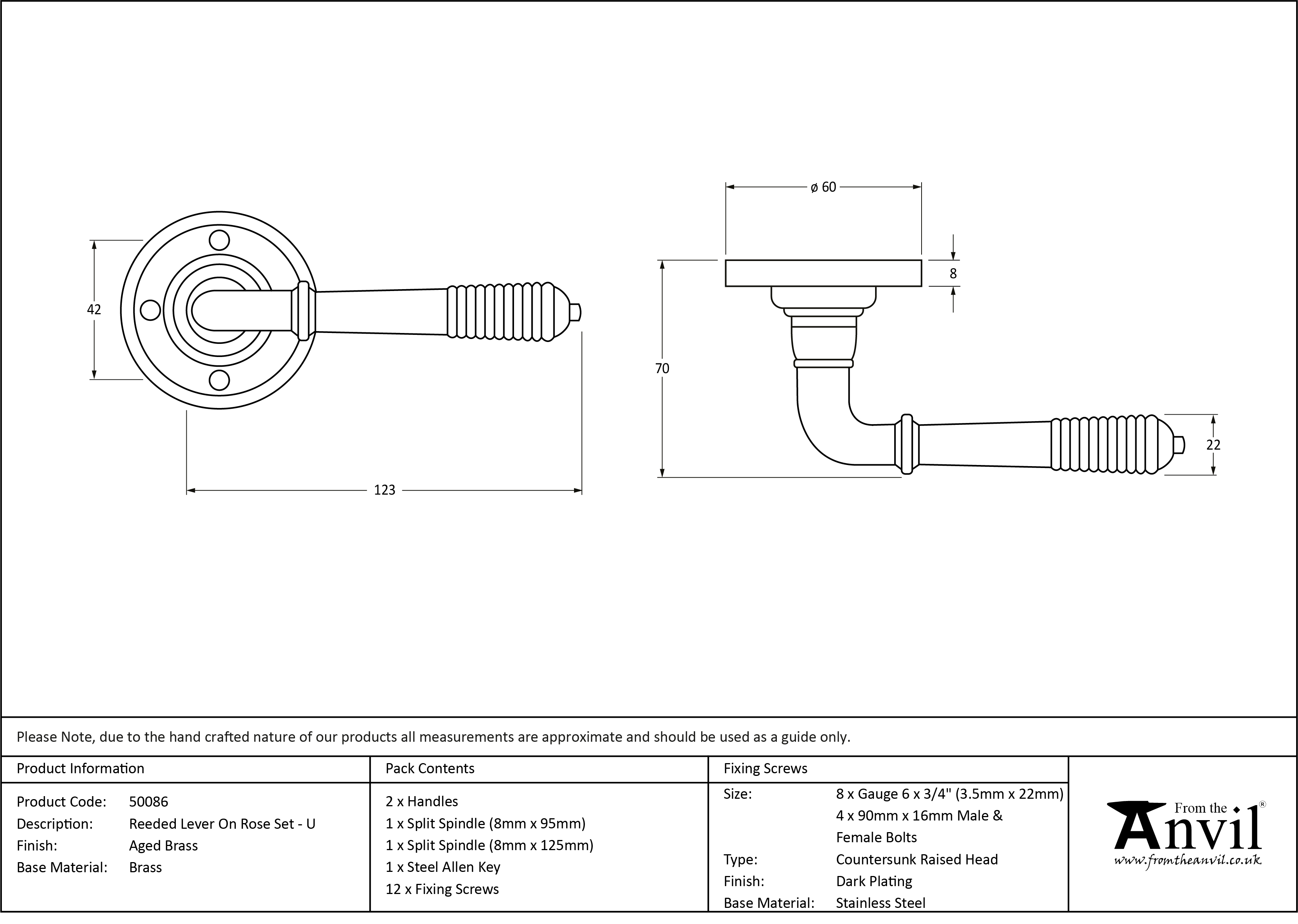 Reeded Lever on Rose Set - Unsprung